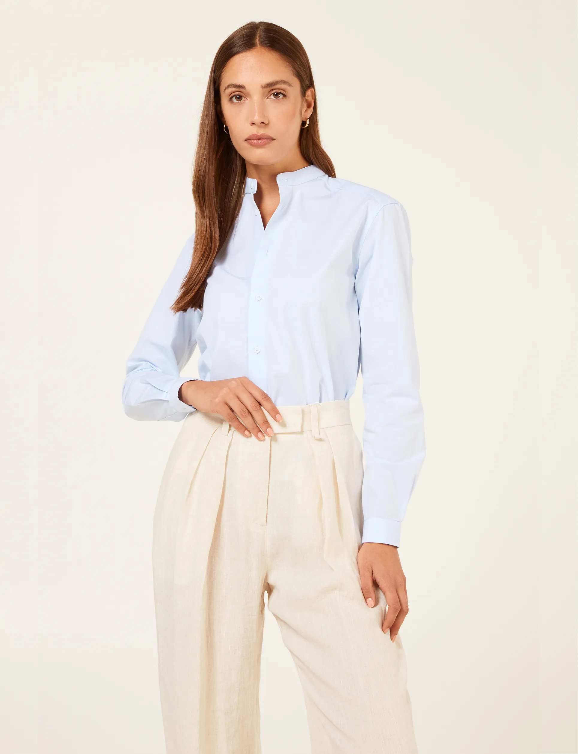 The Girlfriend Collarless: Poplin, Steel Blue sold by With Nothing Underneath