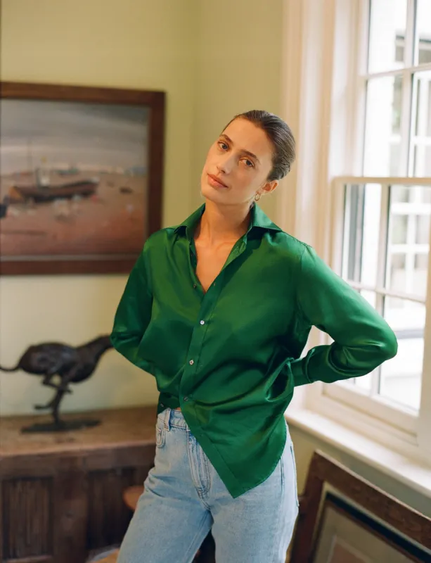 The Boyfriend: Silk Satin, Emerald Green sold by With Nothing Underneath