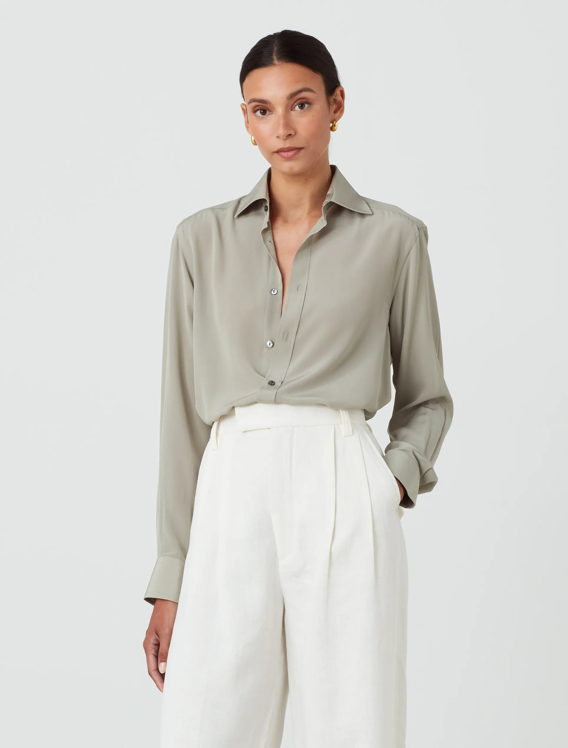 The Boyfriend: Silk Crepe de Chine, Sage sold by With Nothing Underneath product image thumbnail 2