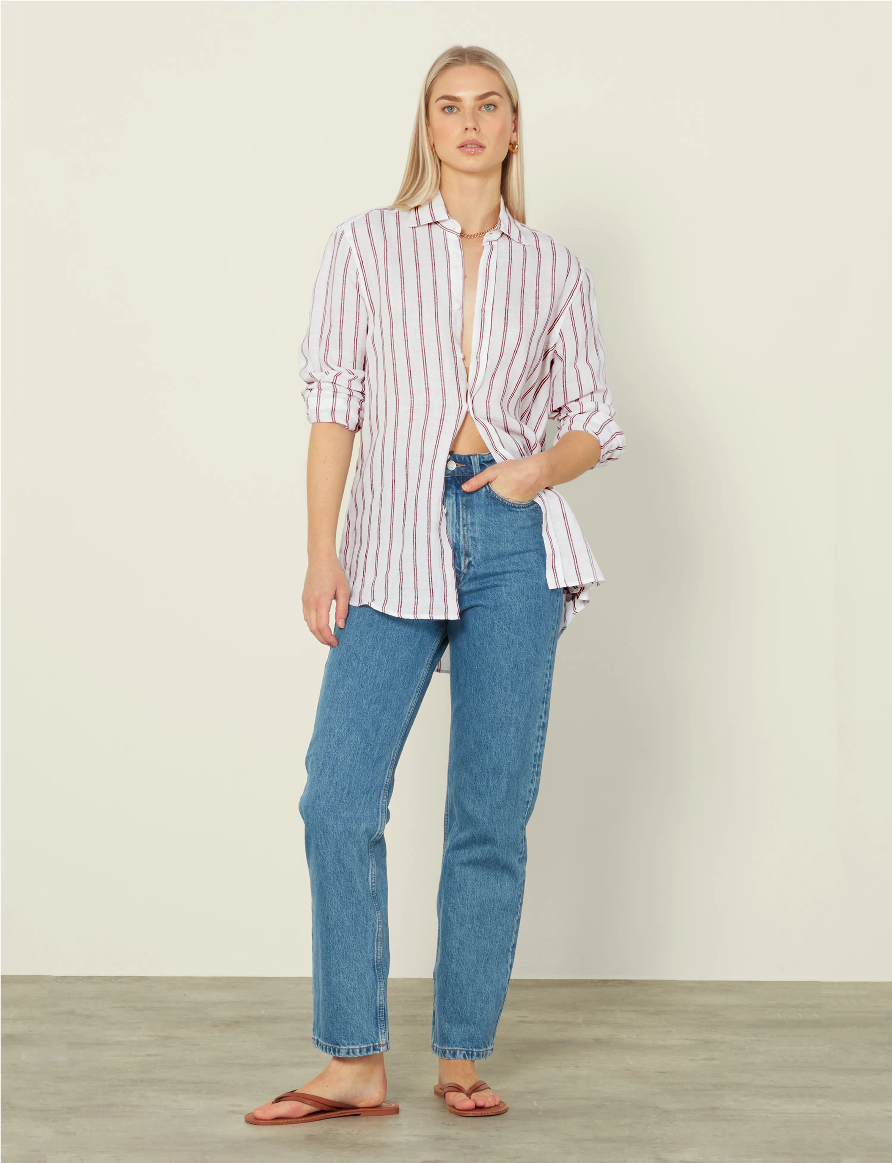 The Boyfriend: Linen, Burgundy Double Stripe sold by With Nothing Underneath product image thumbnail 4