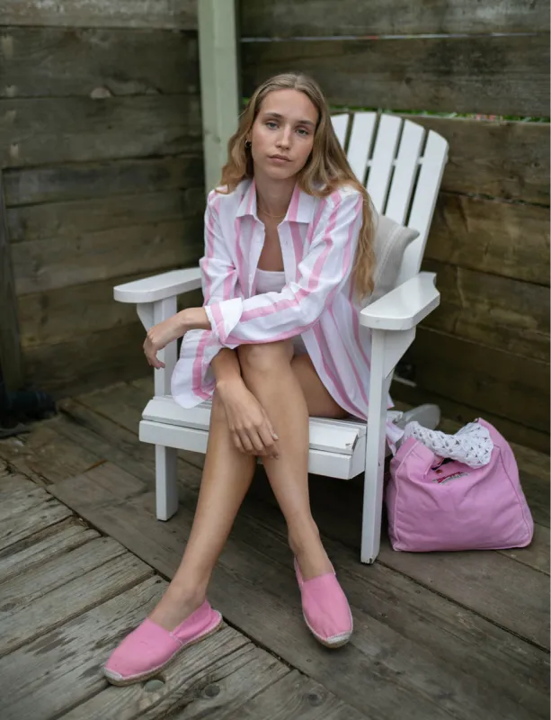 The Boyfriend: Weave, Grapefruit Pink Stripe made by With Nothing Underneath