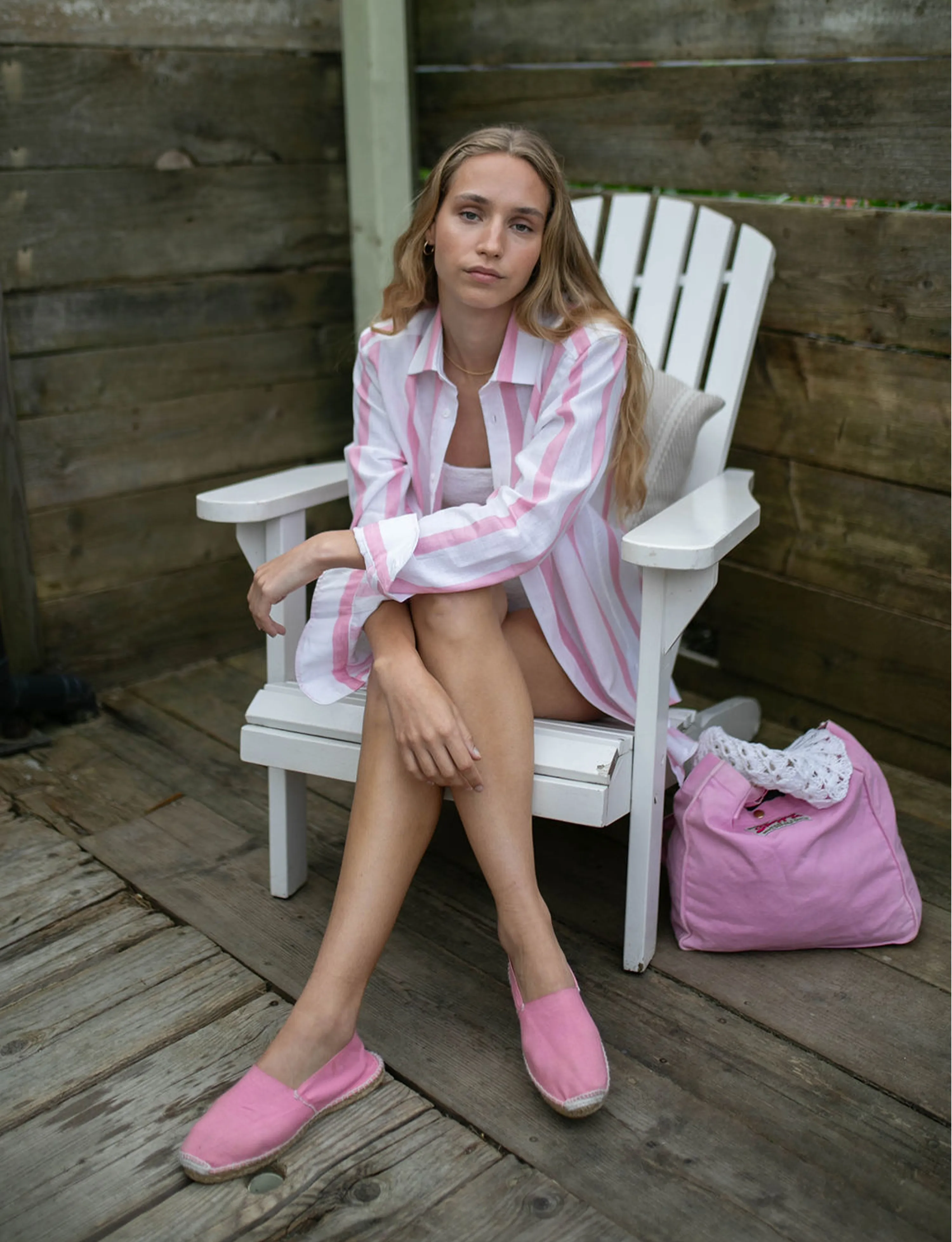 The Boyfriend: Weave, Grapefruit Pink Stripe sold by With Nothing Underneath