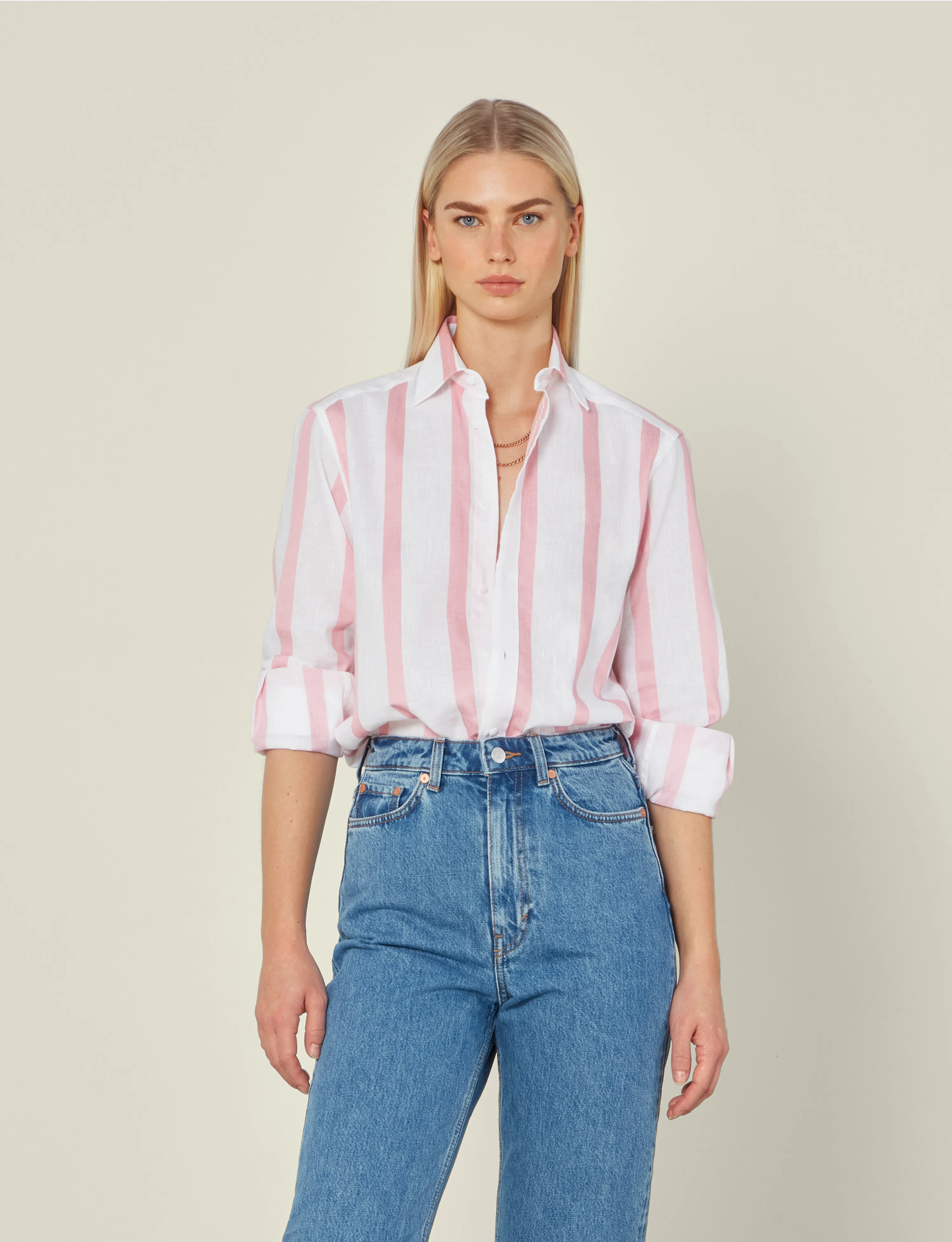 The Boyfriend: Weave, Grapefruit Pink Stripe sold by With Nothing Underneath product image thumbnail 2