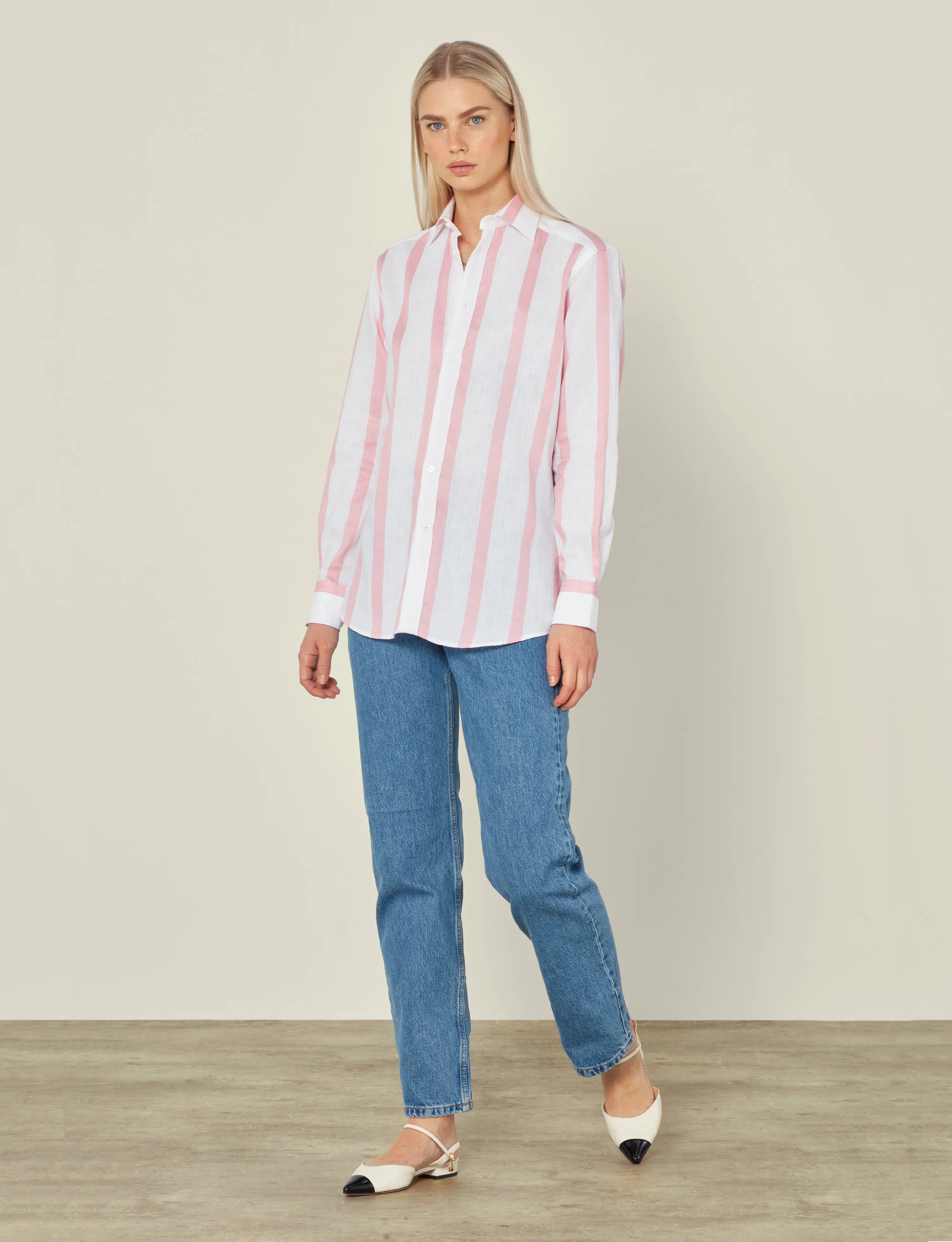 The Boyfriend: Weave, Grapefruit Pink Stripe sold by With Nothing Underneath product image thumbnail 4