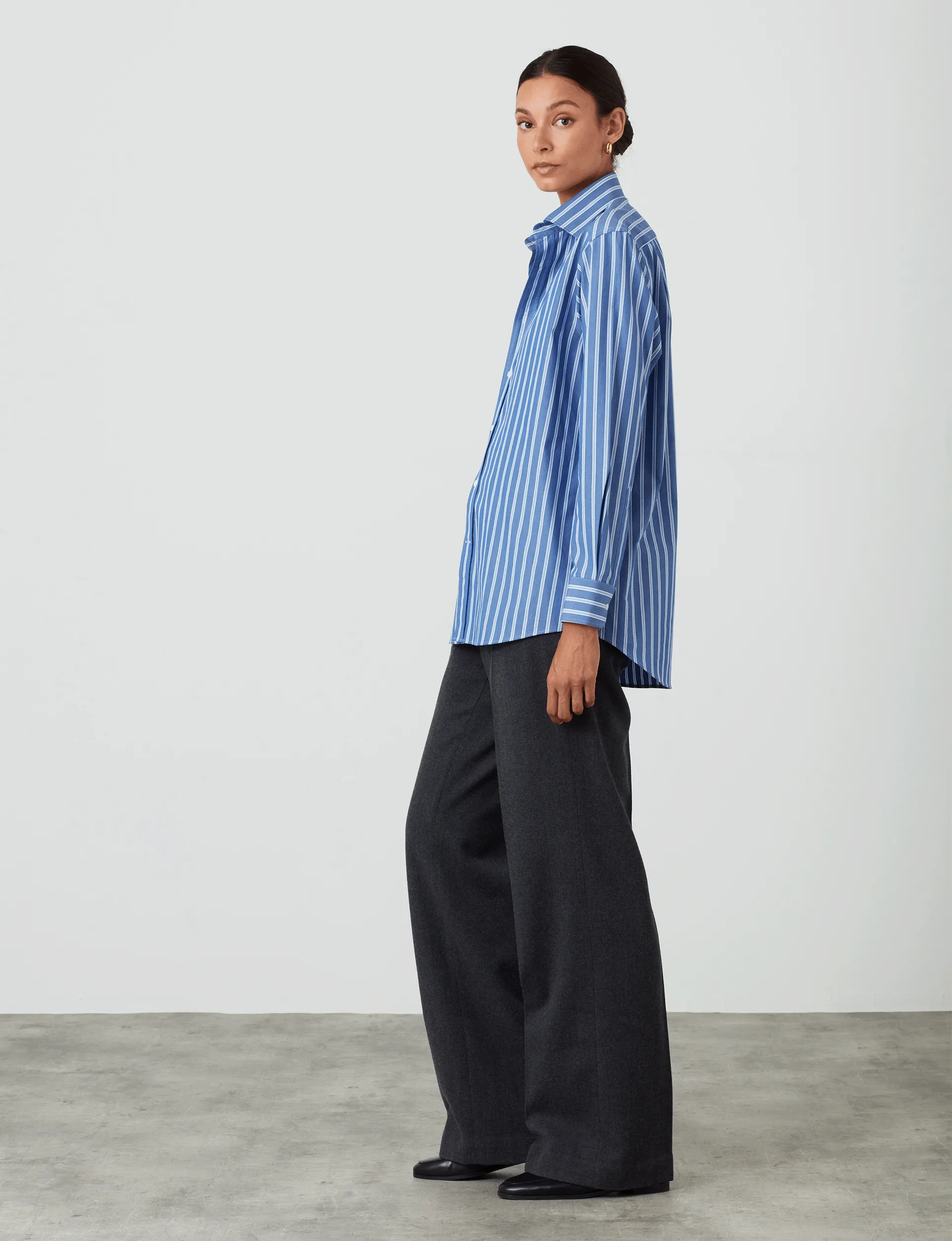 The Boyfriend: Fine Poplin, Blue Multi Stripe sold by With Nothing Underneath