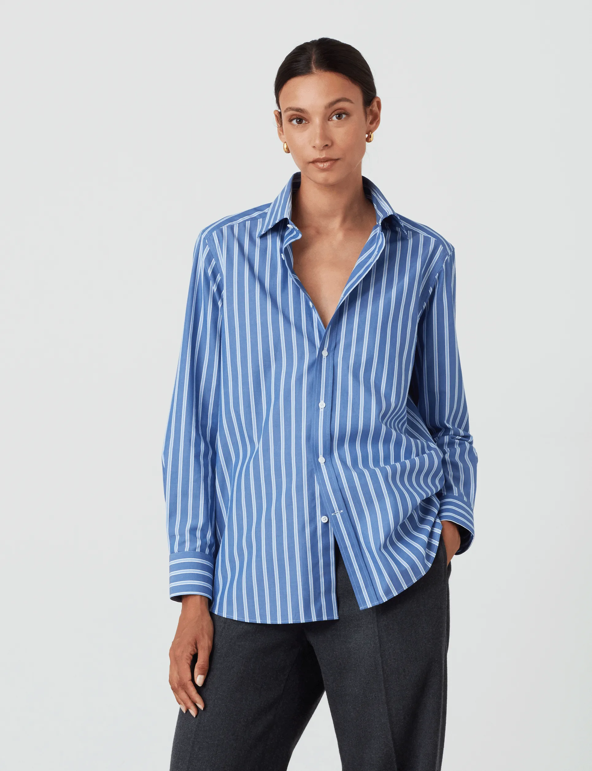 The Boyfriend: Fine Poplin, Blue Multi Stripe sold by With Nothing Underneath product image thumbnail 4