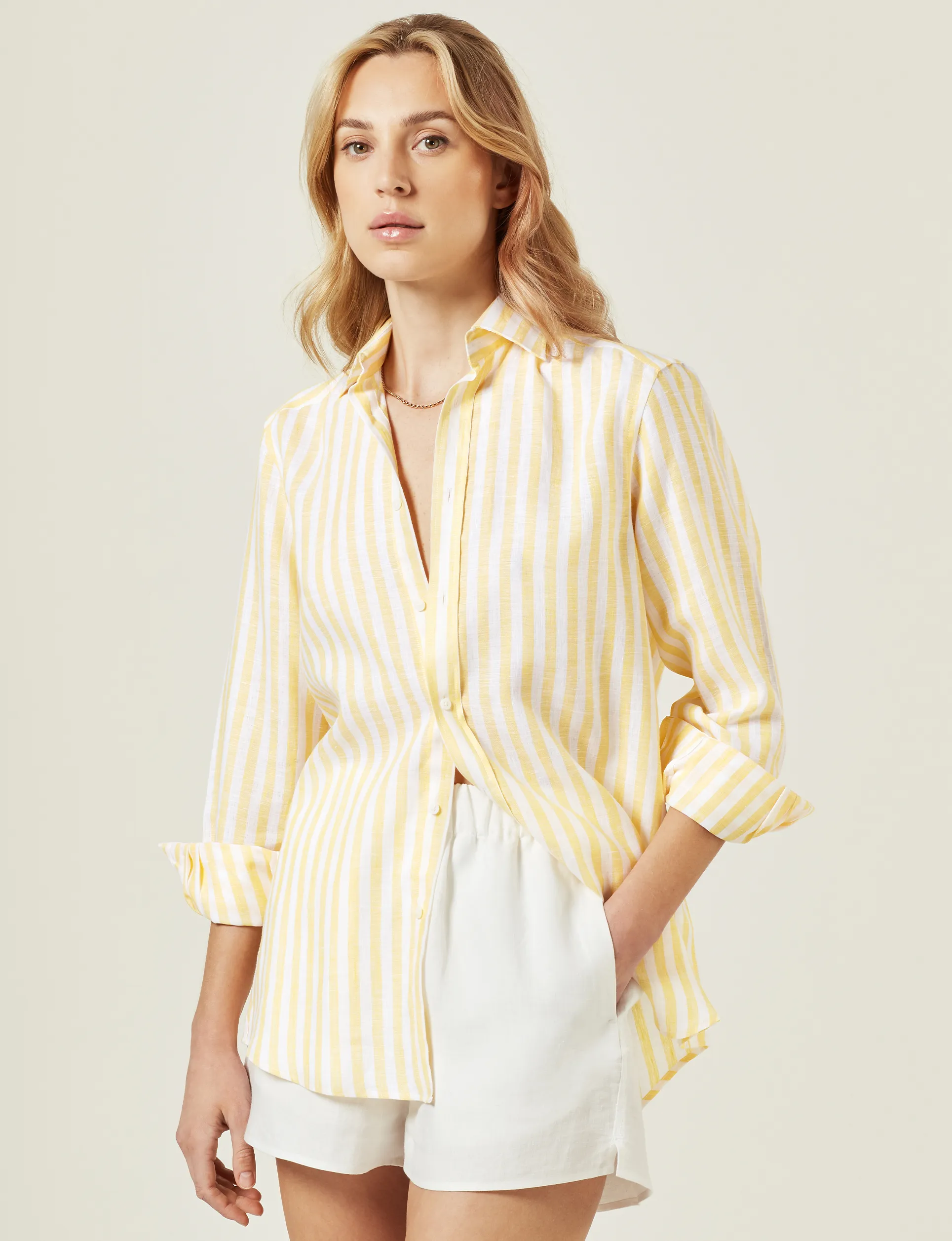 The Boyfriend: Linen, Sunshine Yellow Stripe sold by With Nothing Underneath product image thumbnail 3