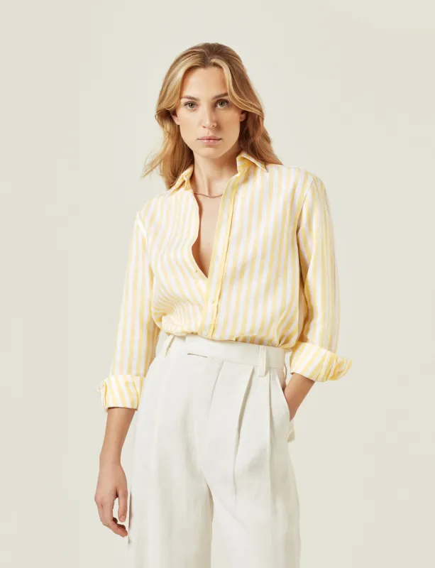The Boyfriend: Linen, Sunshine Yellow Stripe sold by With Nothing Underneath