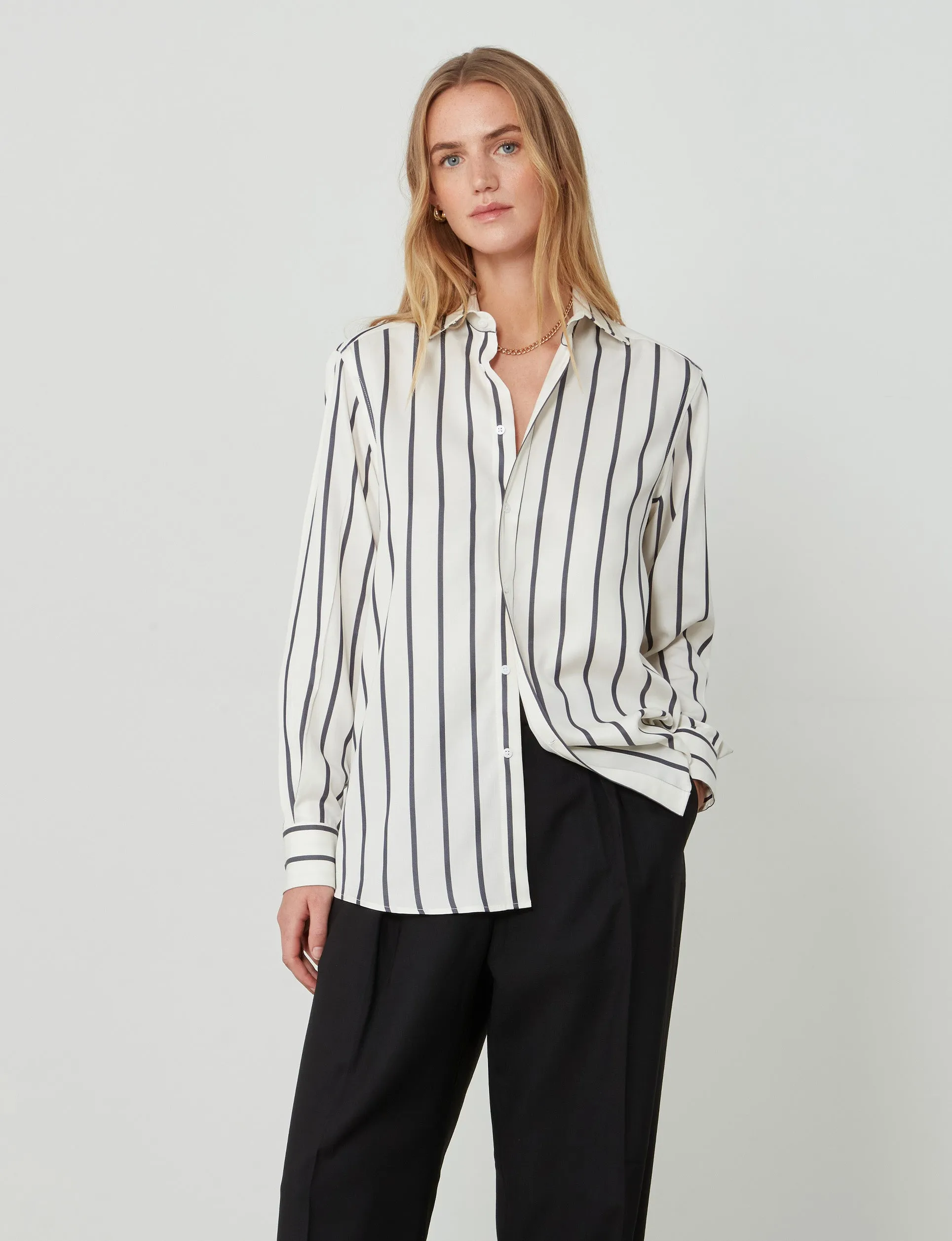 The Boyfriend: TENCEL™ Lyocell, Charcoal Stripe sold by With Nothing Underneath product image thumbnail 3