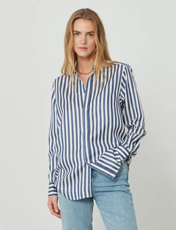 The Boyfriend: TENCEL™ Lyocell, Navy Blue Stripe sold by With Nothing Underneath