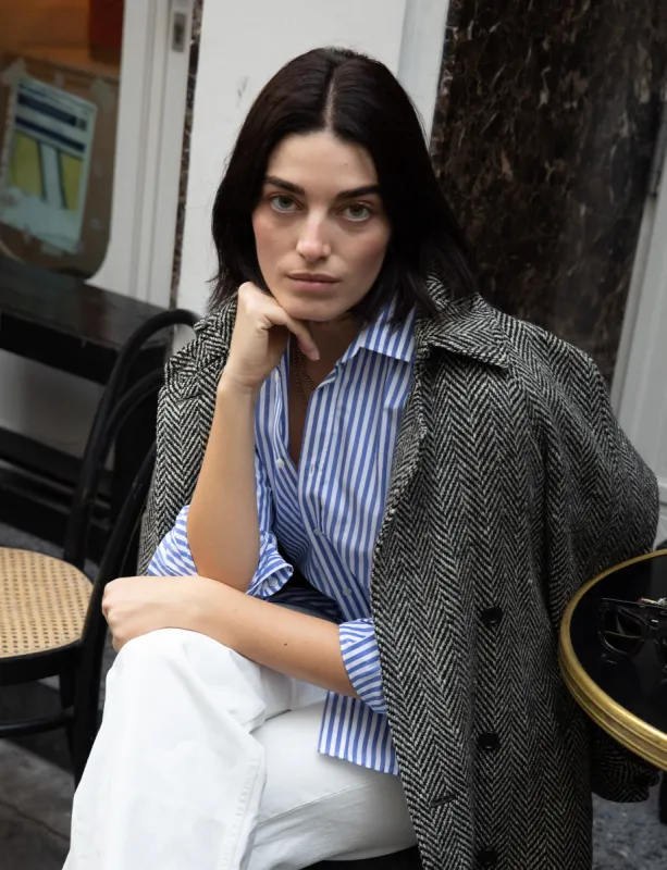 The Boyfriend: Poplin, Royal Blue Stripe sold by With Nothing Underneath