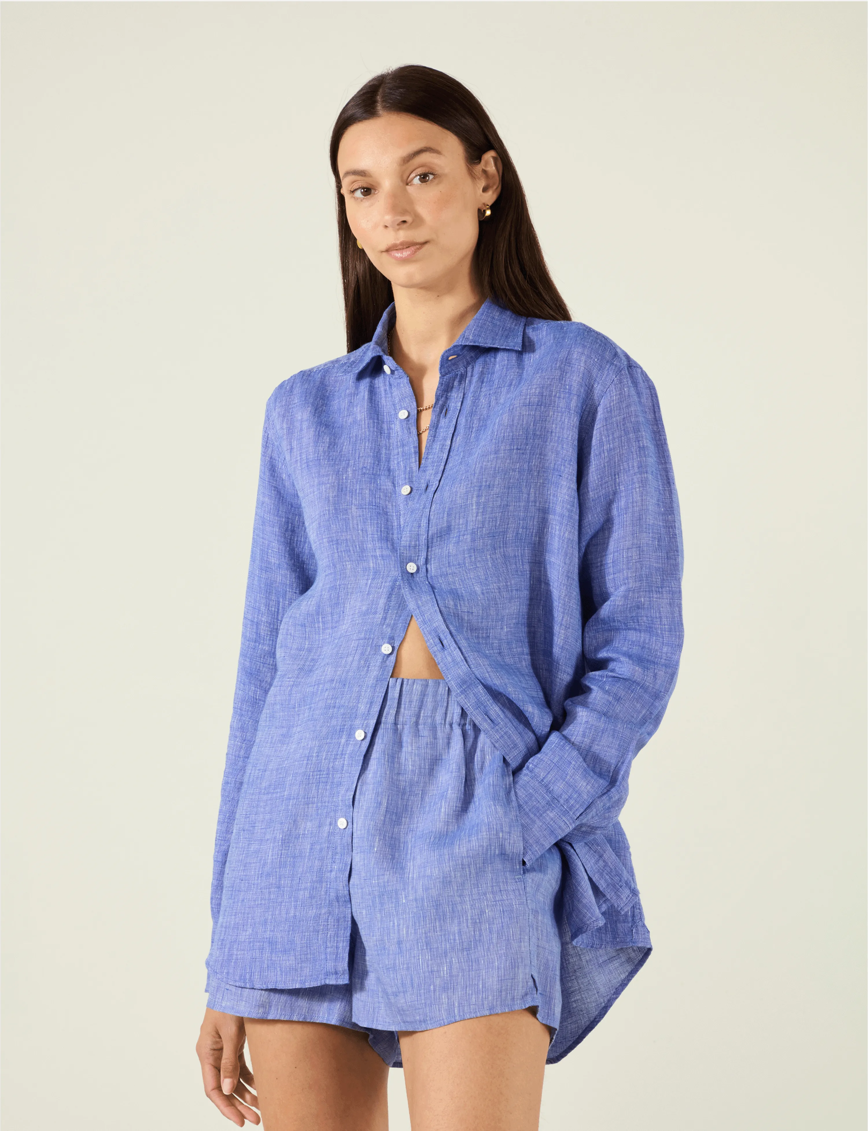 CO-ORD SET: LINEN, LAPIS BLUE sold by With Nothing Underneath