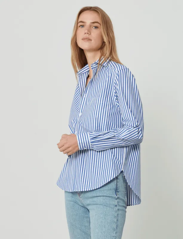 The Classic: Fine Poplin, Royal Blue Stripe sold by With Nothing Underneath
