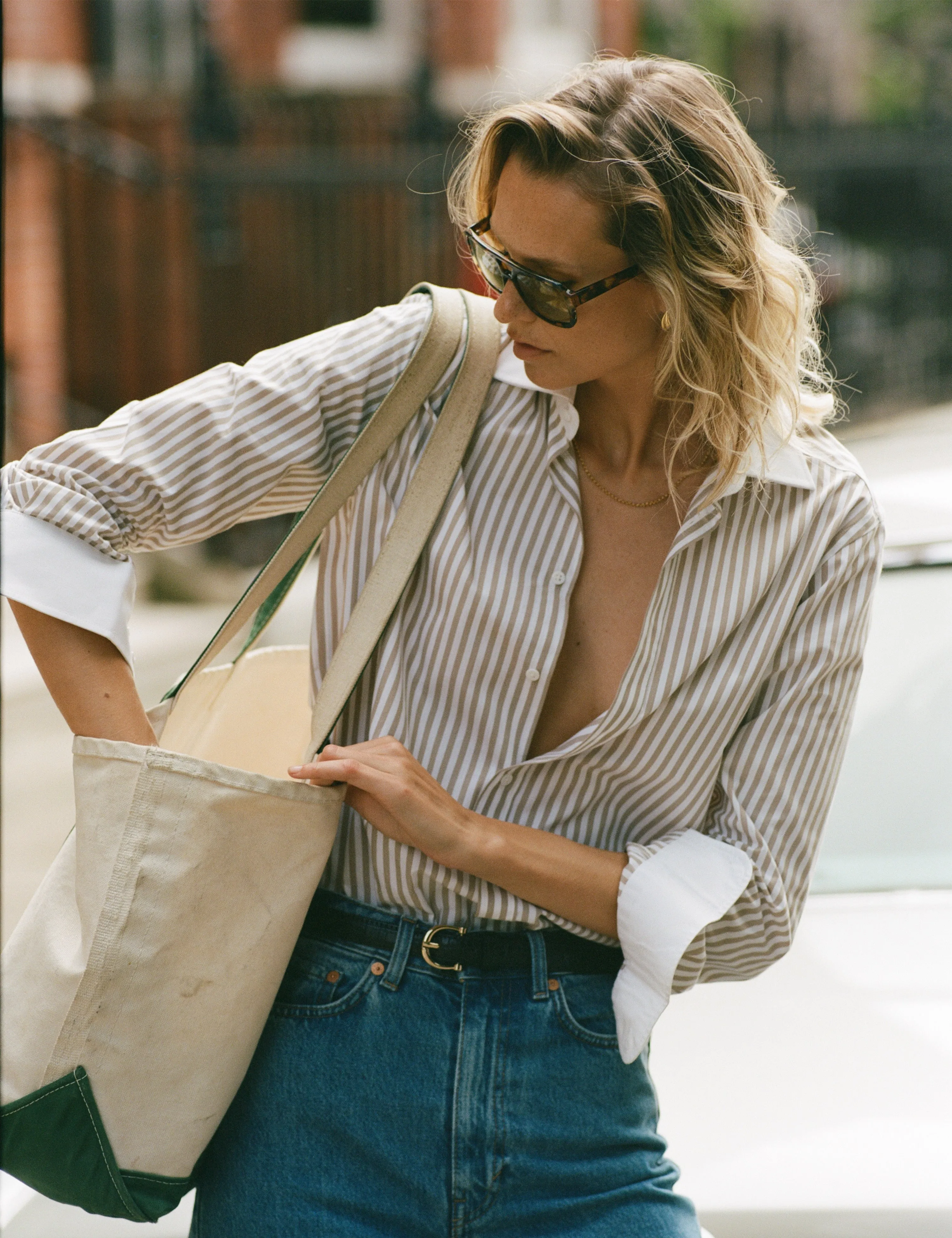 The Boyfriend Contrast: Fine Poplin, Latte Stripe sold by With Nothing Underneath