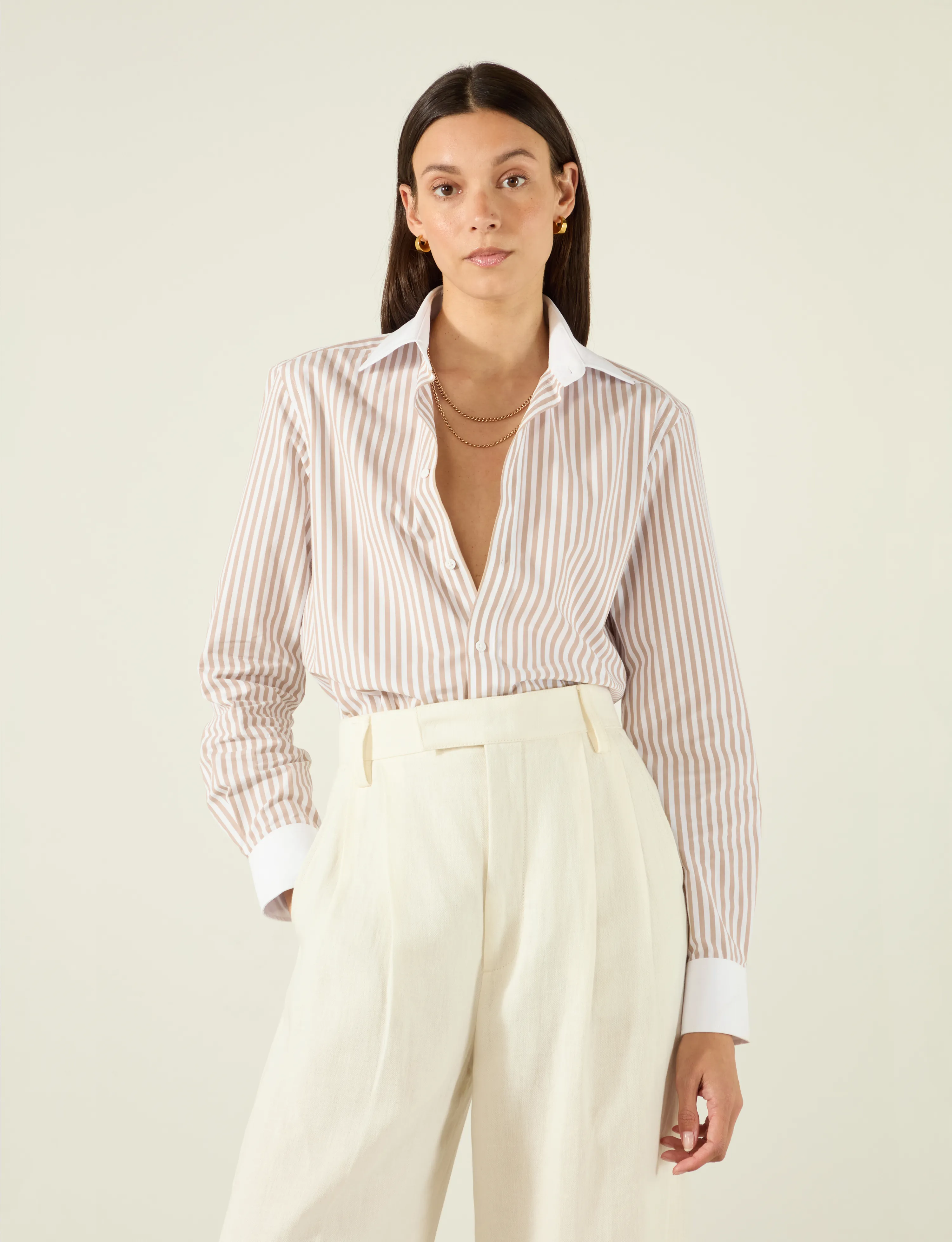 The Boyfriend Contrast: Fine Poplin, Latte Stripe sold by With Nothing Underneath product image thumbnail 2