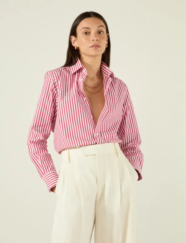 The Boyfriend: Fine Poplin, Red Stripe sold by With Nothing Underneath