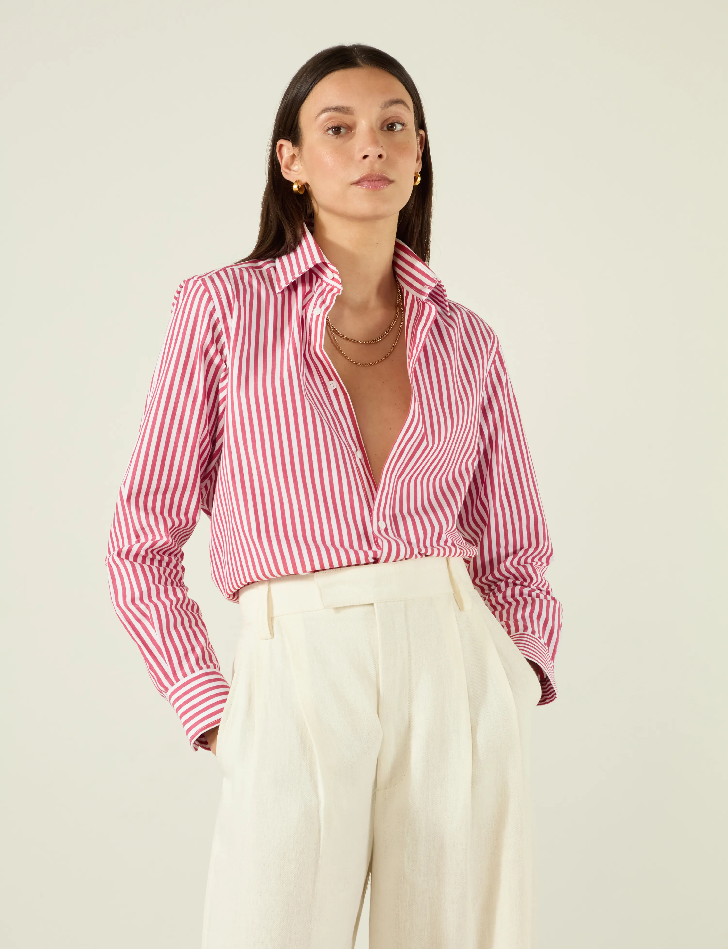 The Boyfriend: Fine Poplin, Red Stripe sold by With Nothing Underneath