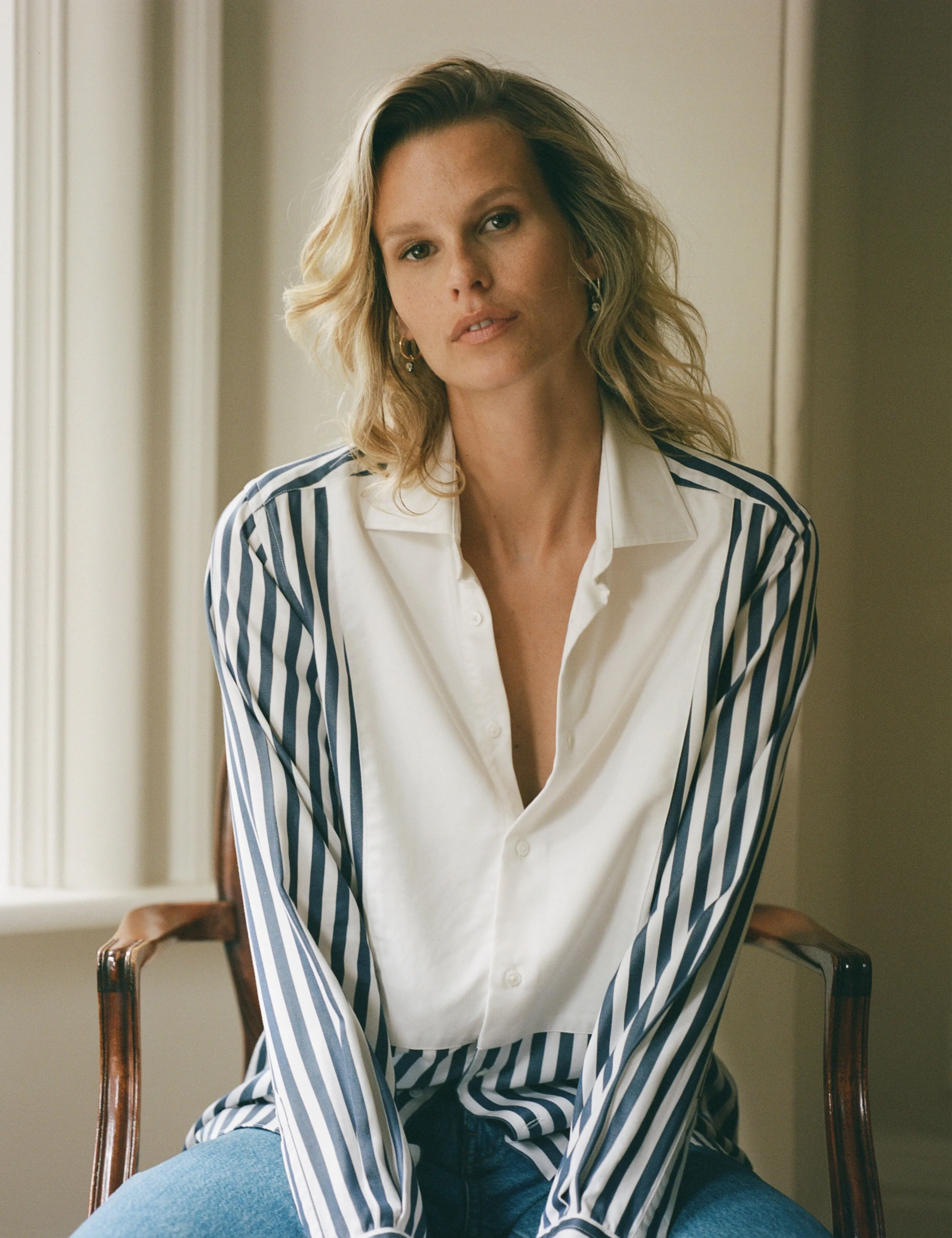 The Dress Shirt: TENCEL™ Lyocell, Navy Blue Stripe sold by With Nothing Underneath