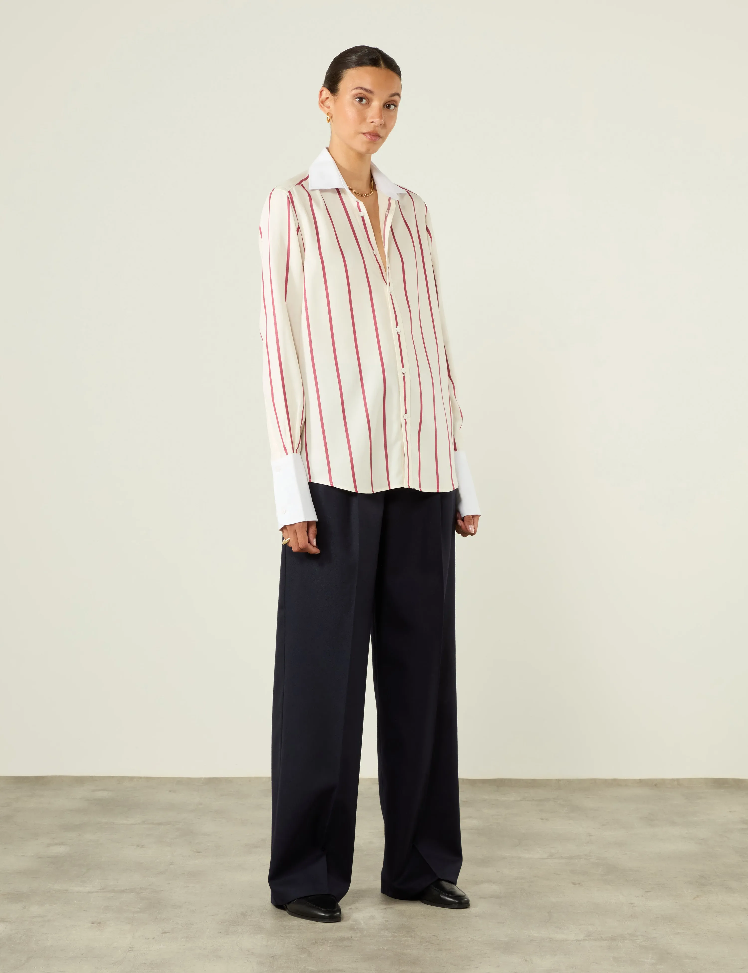 The Boyfriend Exaggerated Cuff: TENCEL™ Lyocell, Burgundy Stripe sold by With Nothing Underneath product image thumbnail 4