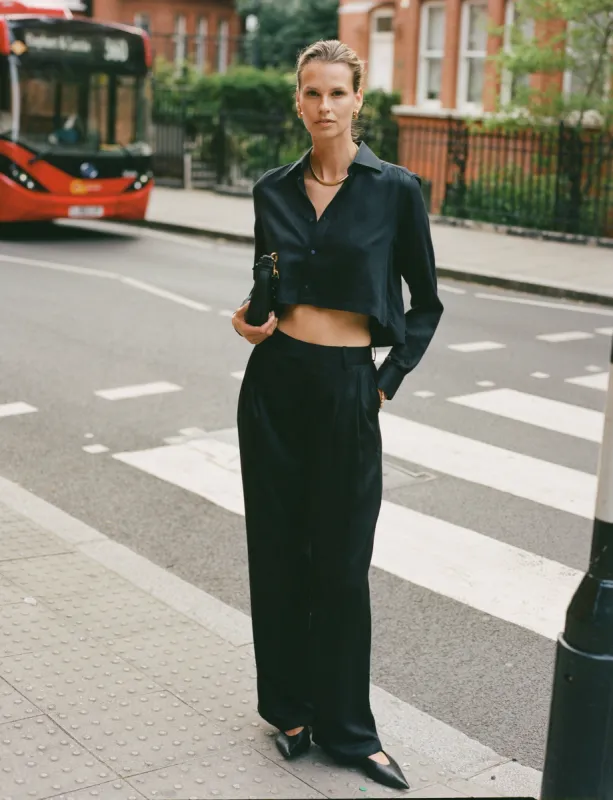 Rampling Trouser: TENCEL™ Lyocell Satin, Black sold by With Nothing Underneath