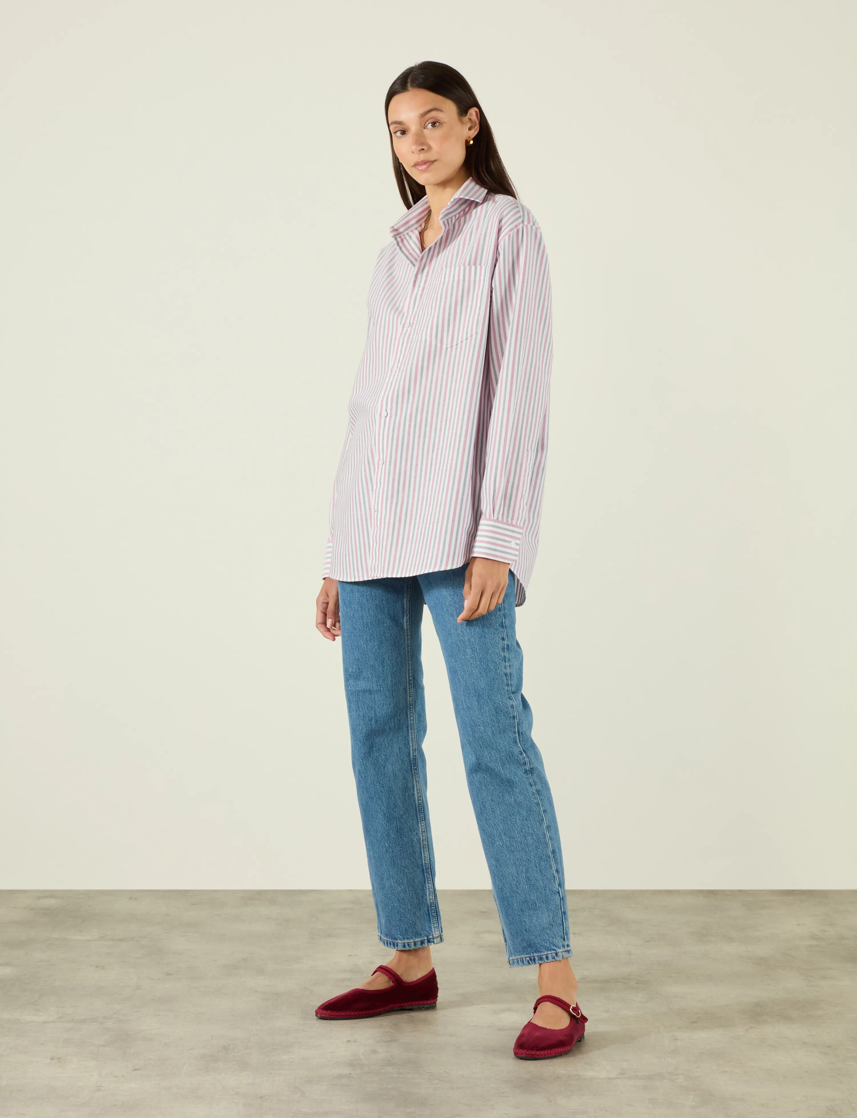 The Oversized: Oxford, Red and Navy Stripe sold by With Nothing Underneath product image thumbnail 4