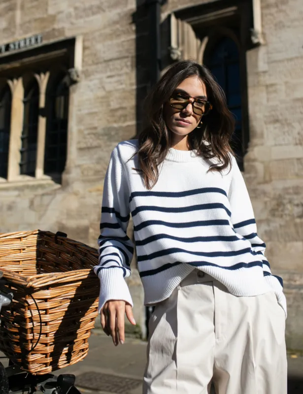 Devon Jumper: Cotton, Navy Stripe sold by With Nothing Underneath