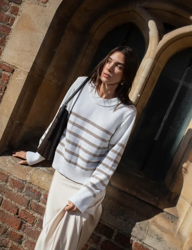Devon Jumper: Cotton, Latte Stripe sold by With Nothing Underneath