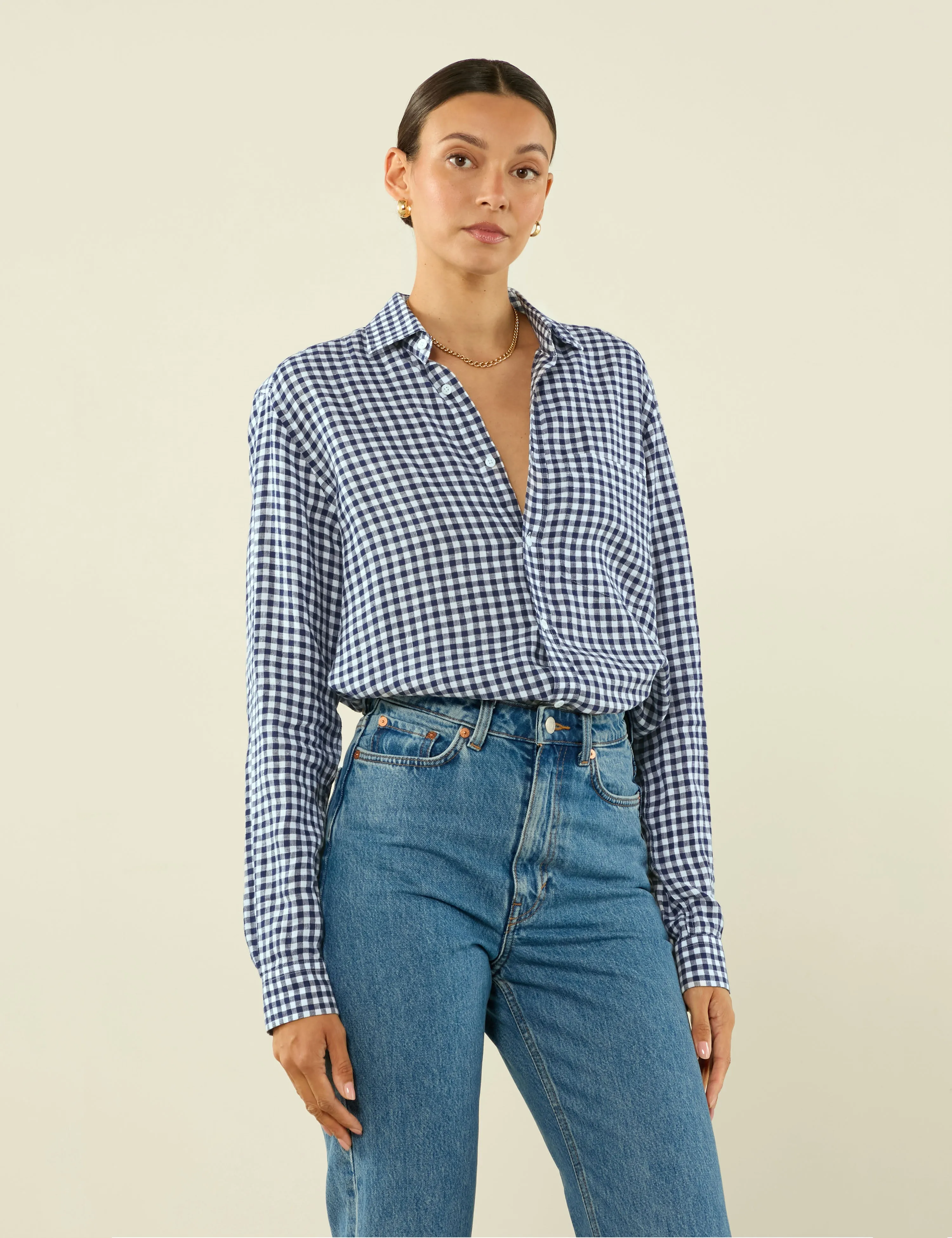 The Classic: Linen, Navy Blue Gingham sold by With Nothing Underneath product image thumbnail 2
