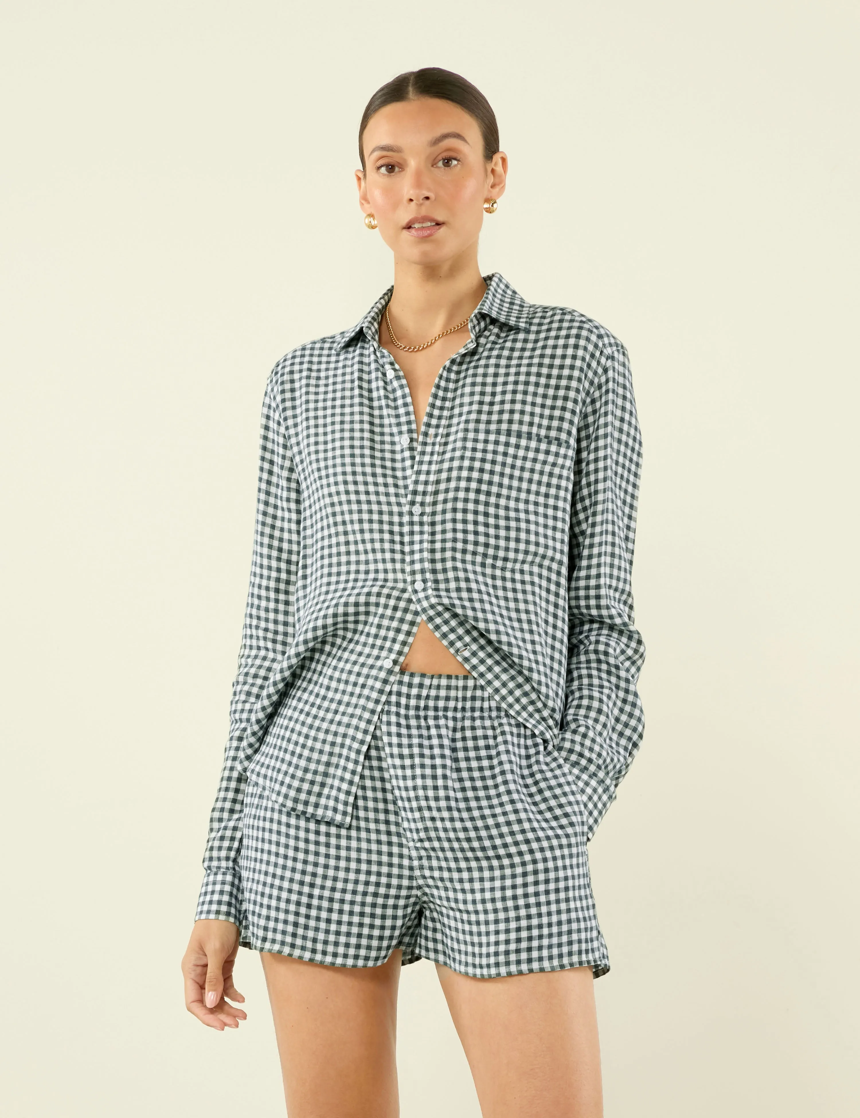 The Boxer: Linen, Green Gingham sold by With Nothing Underneath