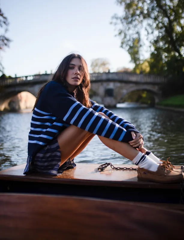 Devon Jumper: Cotton, Navy and Cornflower Blue Stripe sold by With Nothing Underneath