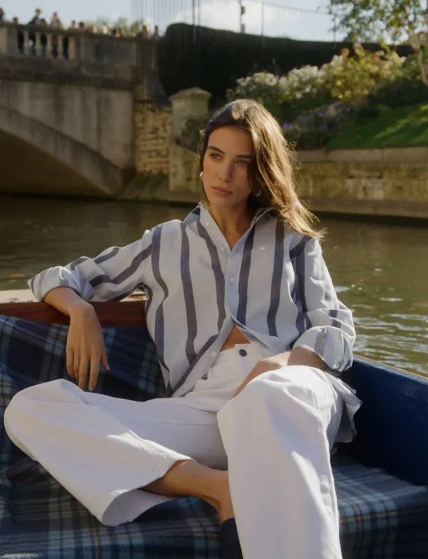 The Boyfriend: Weave, Blue and Navy Stripe sold by With Nothing Underneath