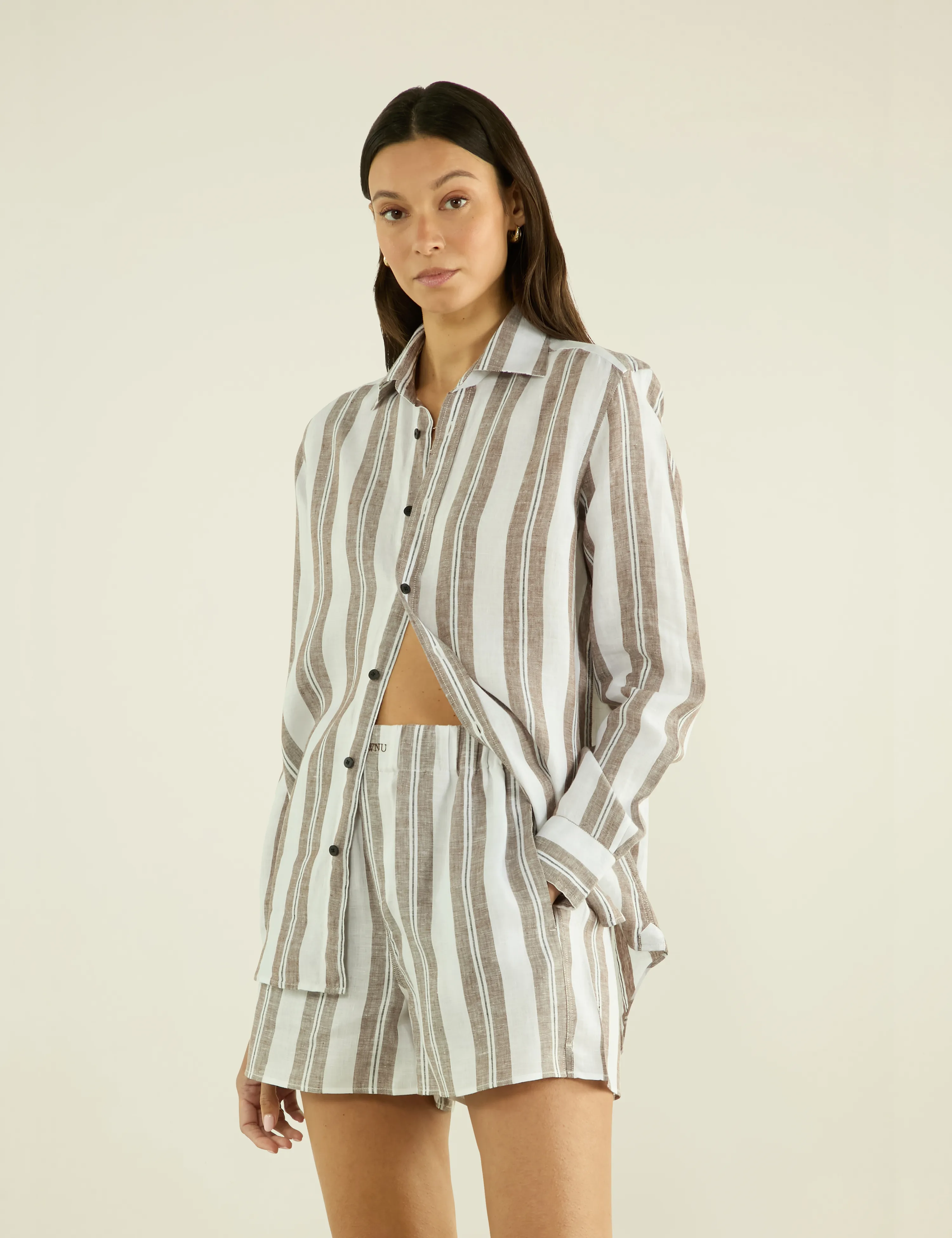 The Boxer: Linen, Mocha and Black Multi Stripe sold by With Nothing Underneath