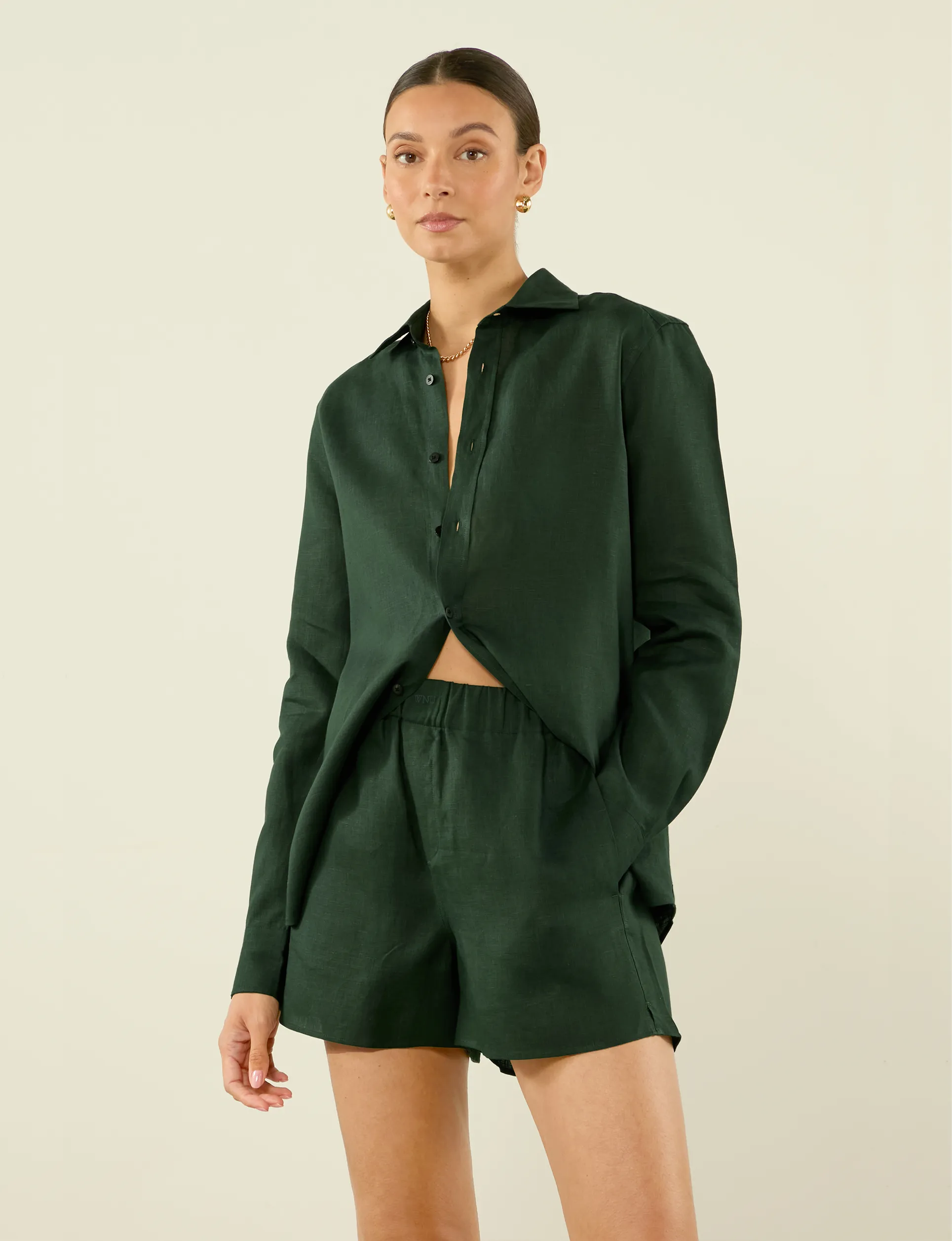 The Boxer: Linen, Hunter Green sold by With Nothing Underneath