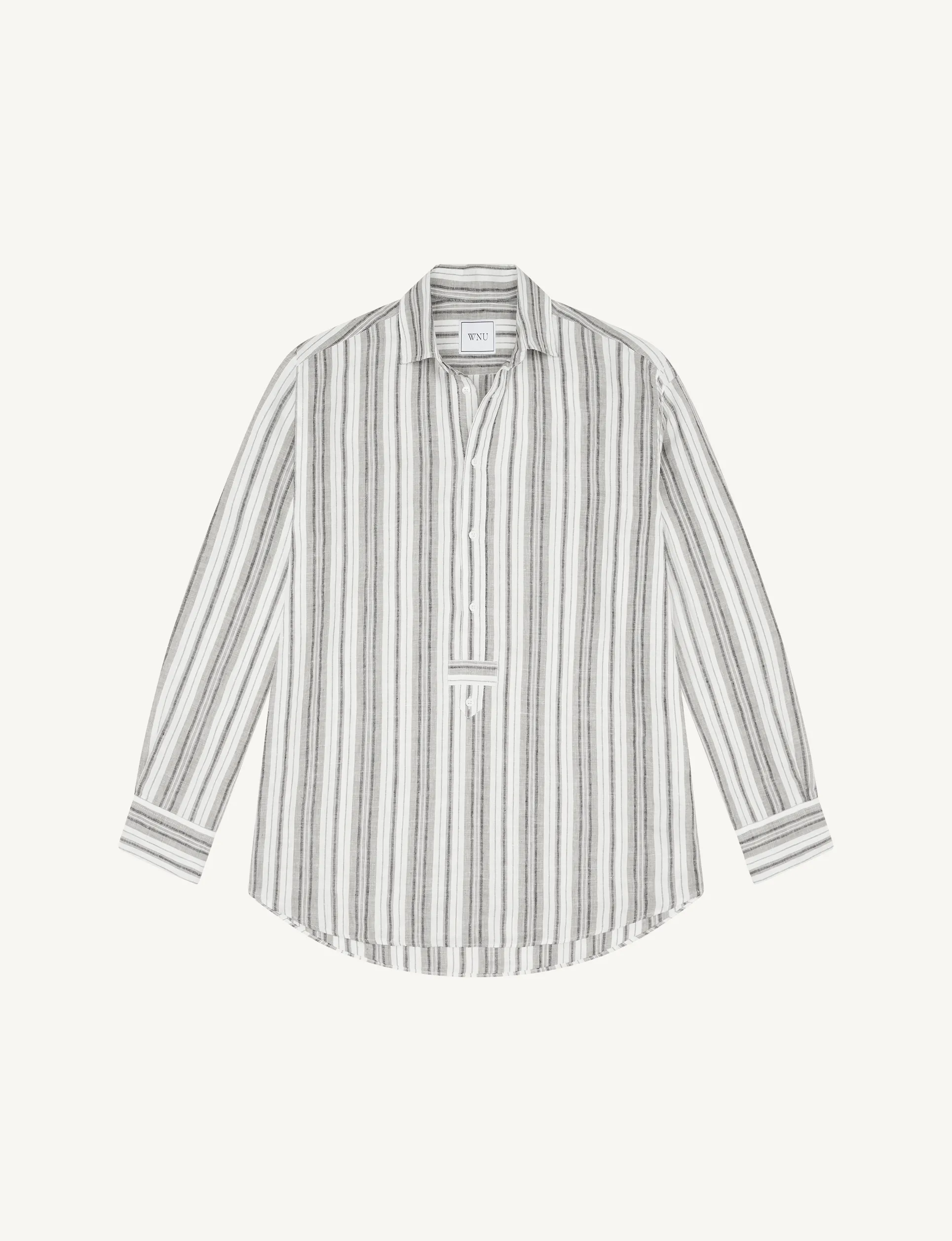 The Oversized Half Button Down: Hemp, Grey Multi Stripe sold by With Nothing Underneath product image thumbnail 3