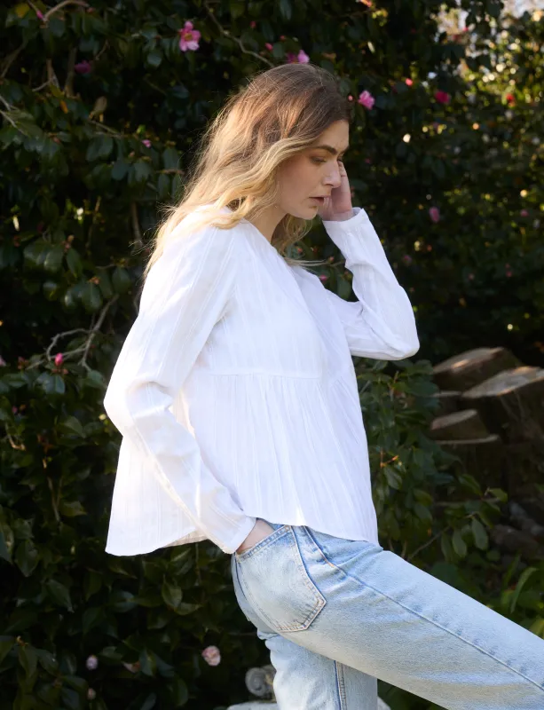 Pimlico Blouse: Cotton Voile, White Double Stripe sold by With Nothing Underneath