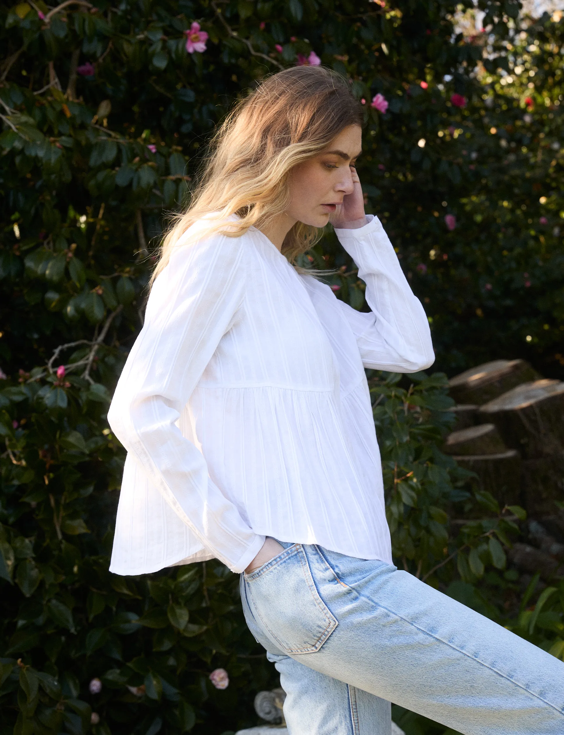 Pimlico Blouse: Cotton Voile, White Double Stripe sold by With Nothing Underneath