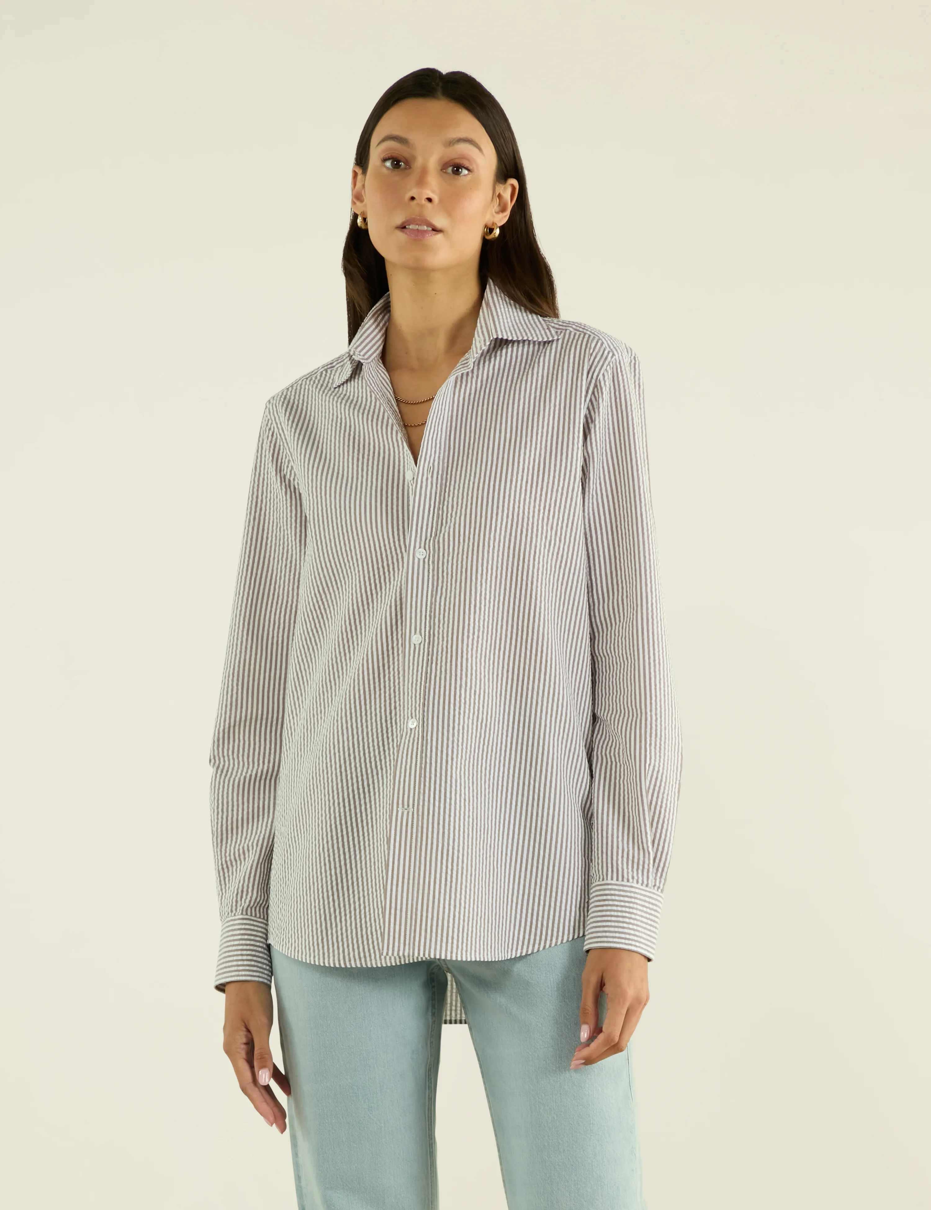 The Boyfriend: Seersucker, Mocha Stripe sold by With Nothing Underneath