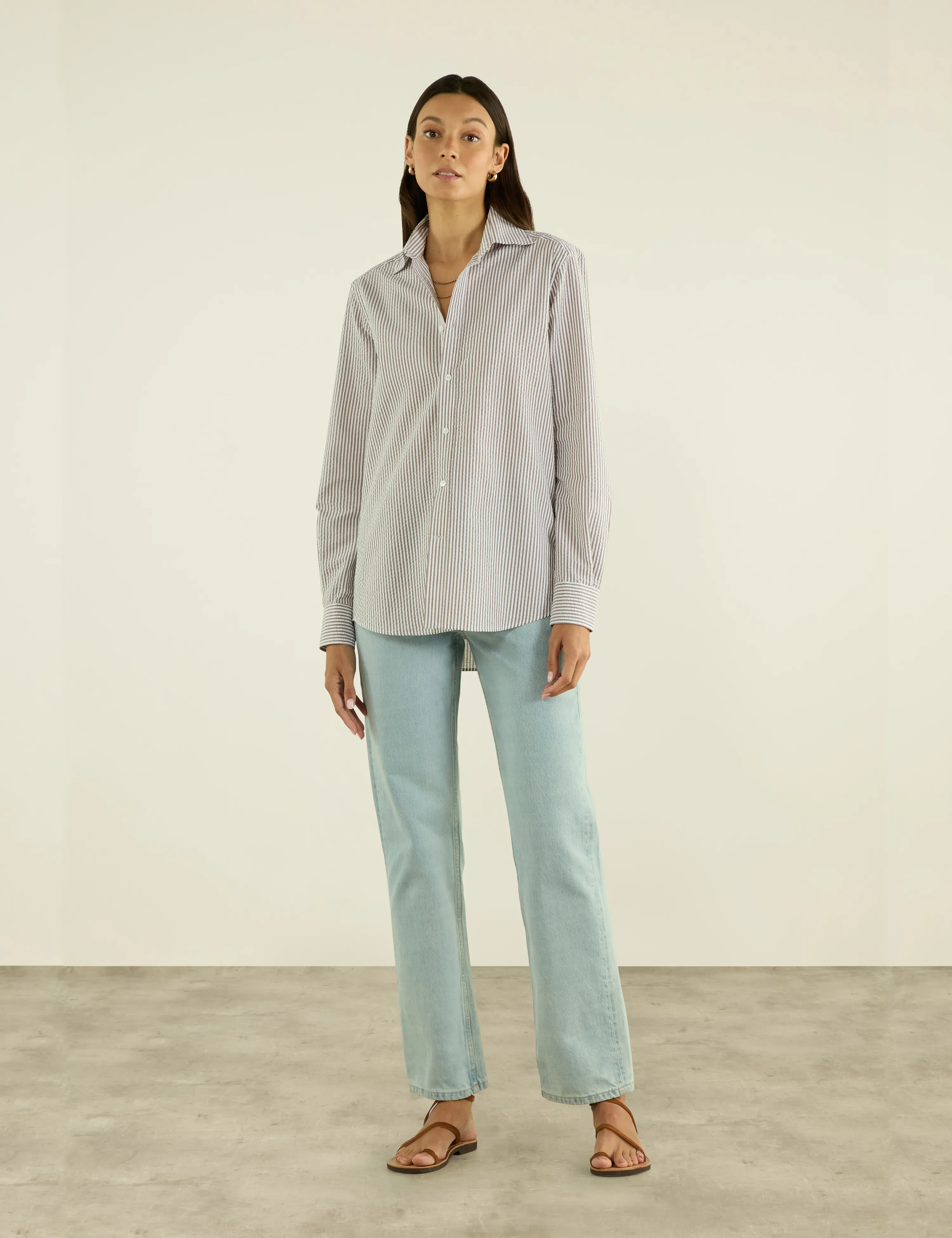 The Boyfriend: Seersucker, Mocha Stripe sold by With Nothing Underneath product image thumbnail 3