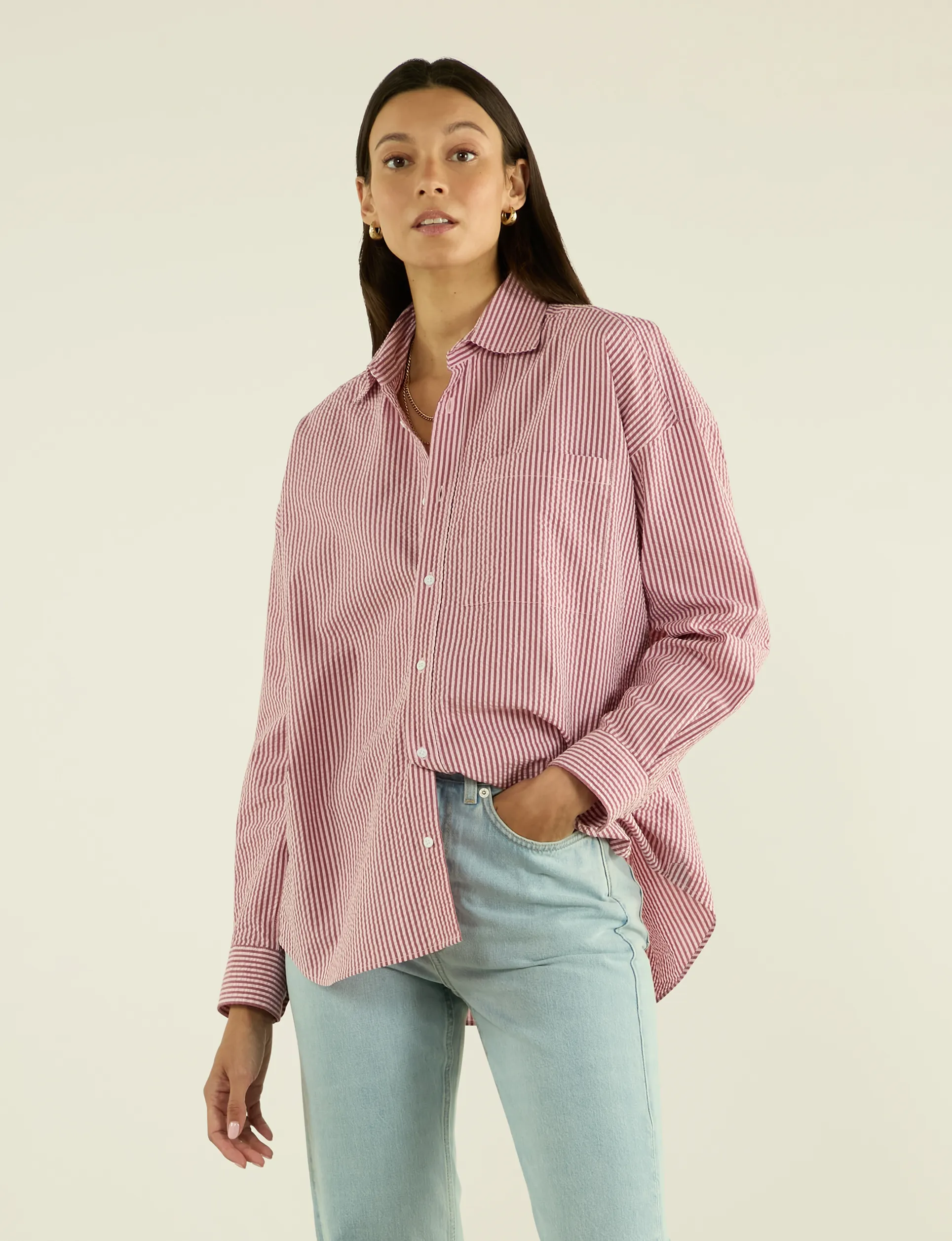 The Weekend: Seersucker, Pink and Berry Stripe sold by With Nothing Underneath product image thumbnail 2