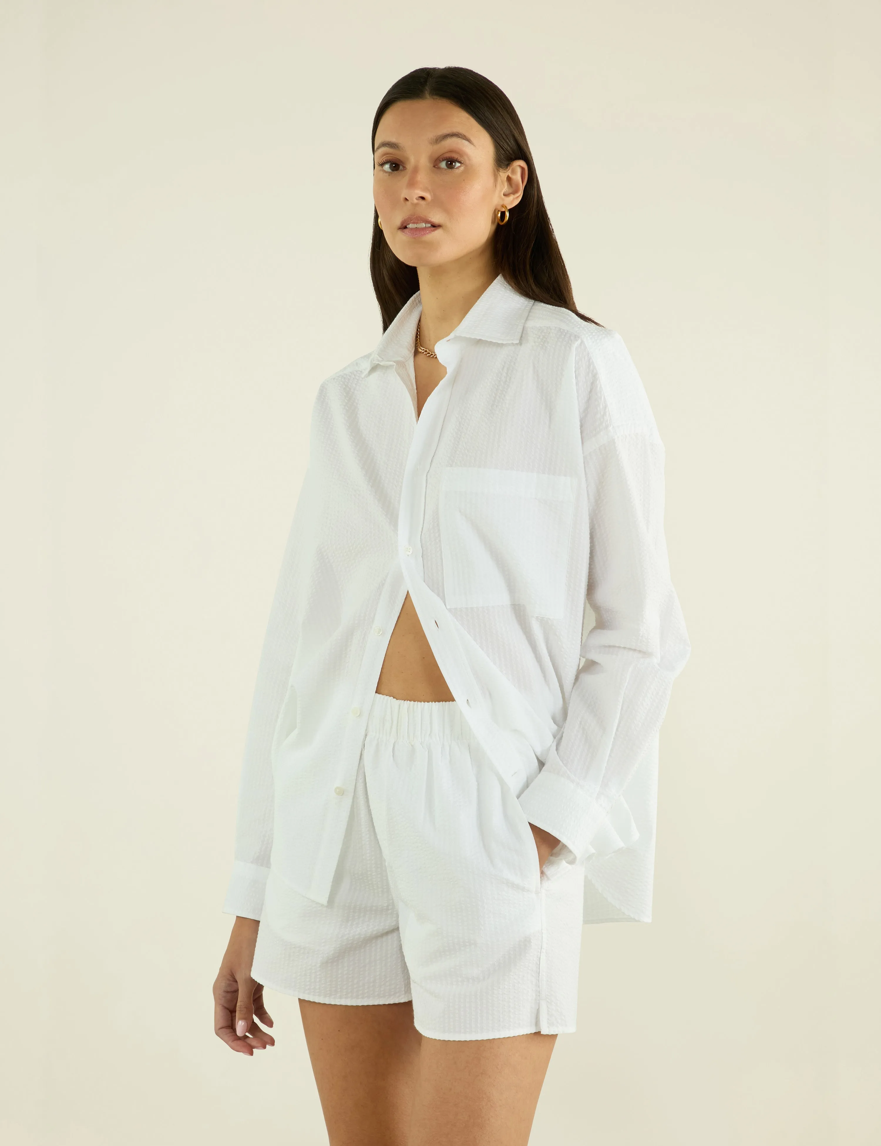 The Boxer: Seersucker, White sold by With Nothing Underneath