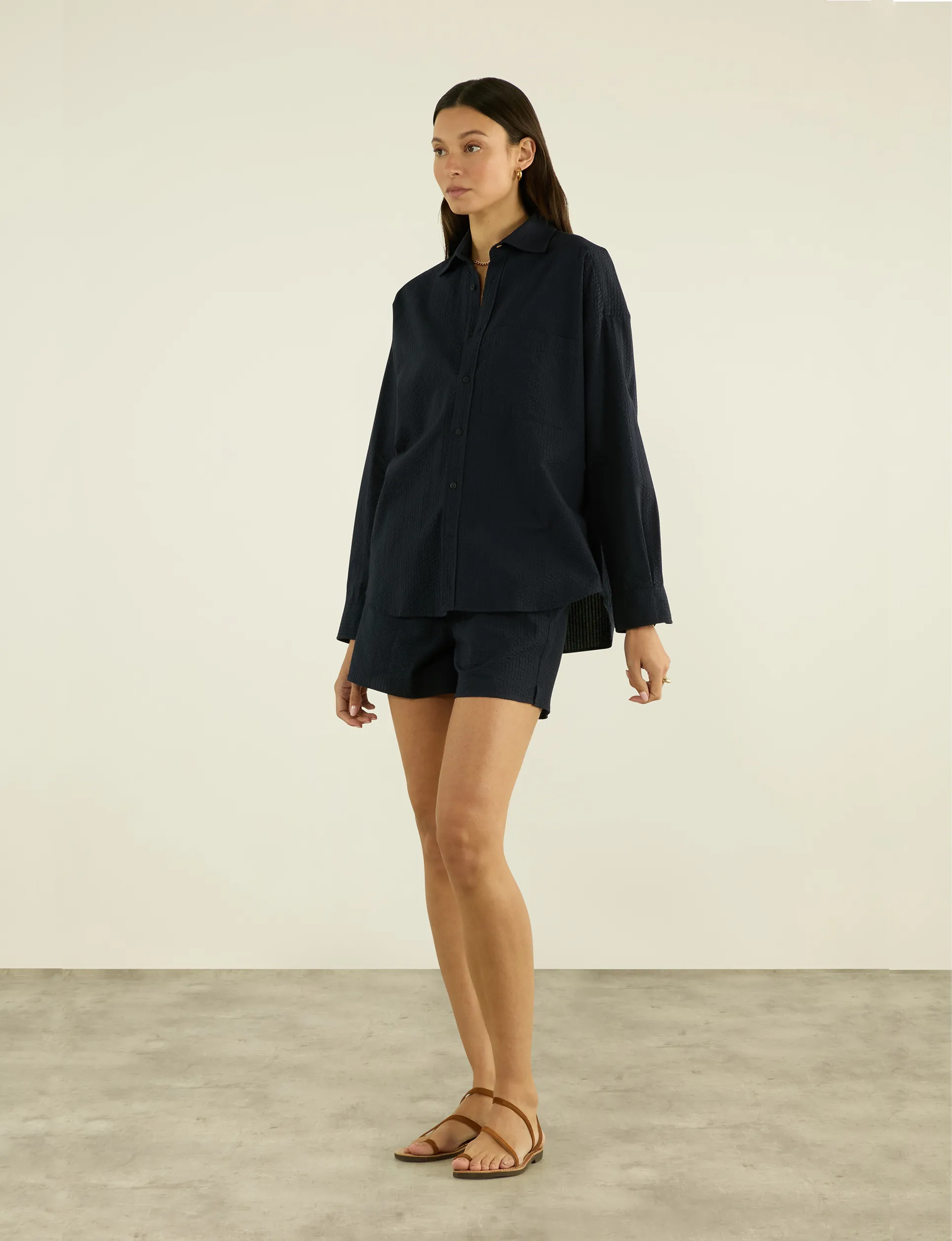 The Weekend: Seersucker Shirt & Boxer Set, Navy Blue sold by With Nothing Underneath product image thumbnail 2