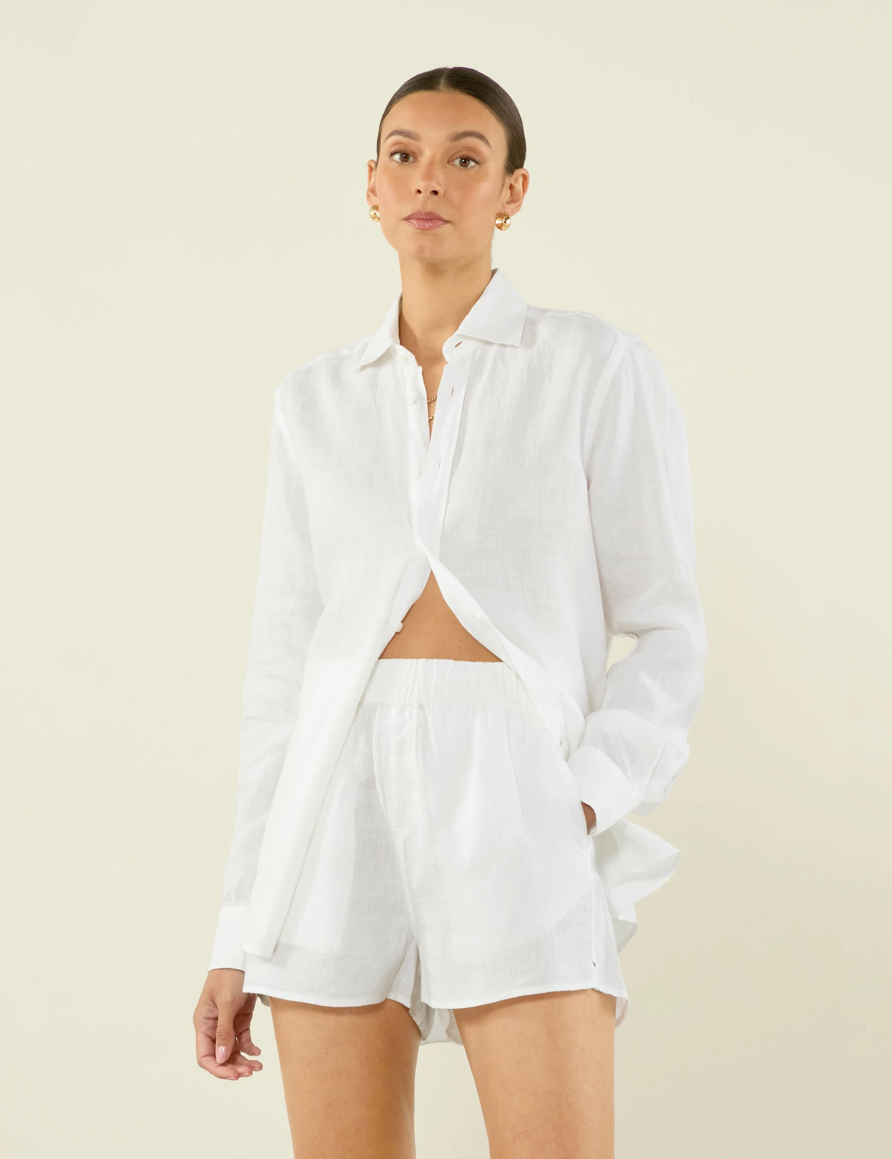 The Boyfriend: Linen Shirt & Boxer Set, White sold by With Nothing Underneath