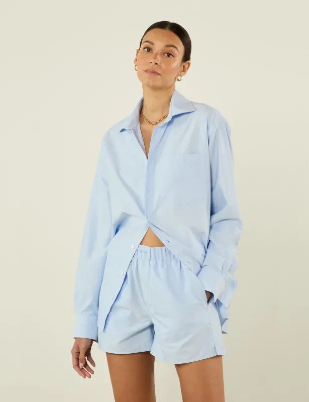 The Oversized: Oxford Shirt & Boxer Set, Celeste Blue sold by With Nothing Underneath