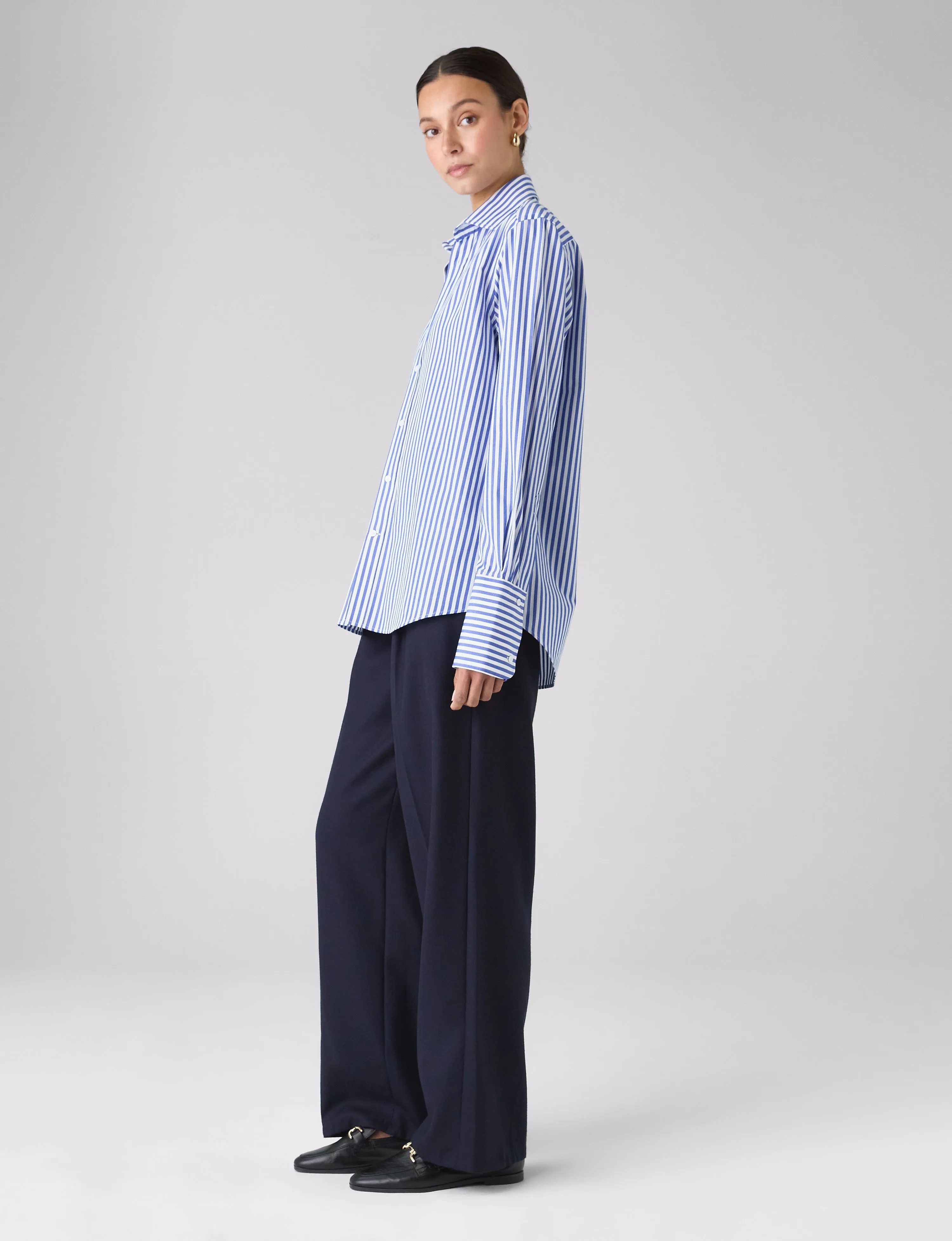 The Boyfriend Exaggerated Cuff: Fine Poplin, Royal Blue Stripe sold by With Nothing Underneath product image thumbnail 4