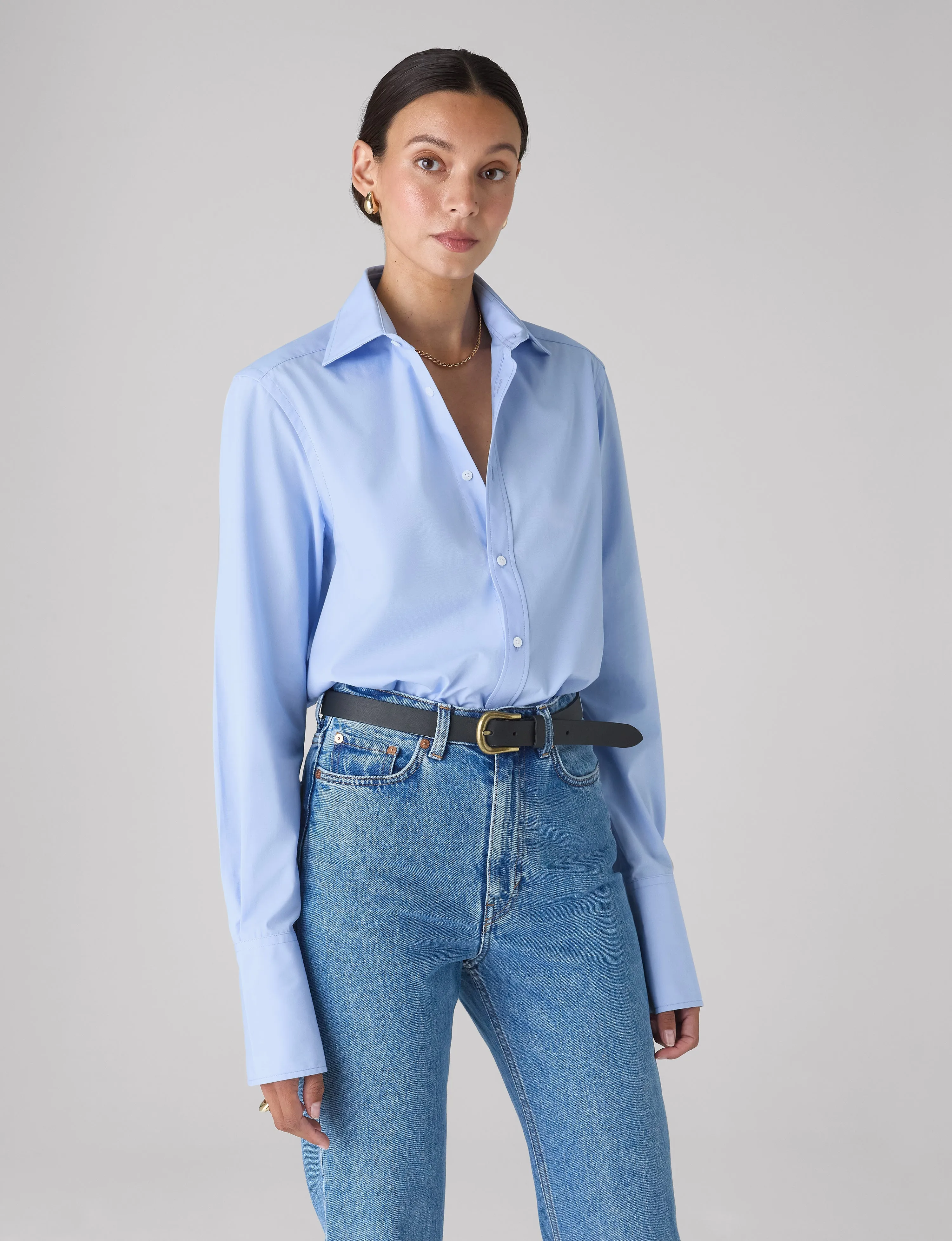 The Boyfriend Exaggerated Cuff: Fine Poplin, Sky Blue sold by With Nothing Underneath product image thumbnail 2