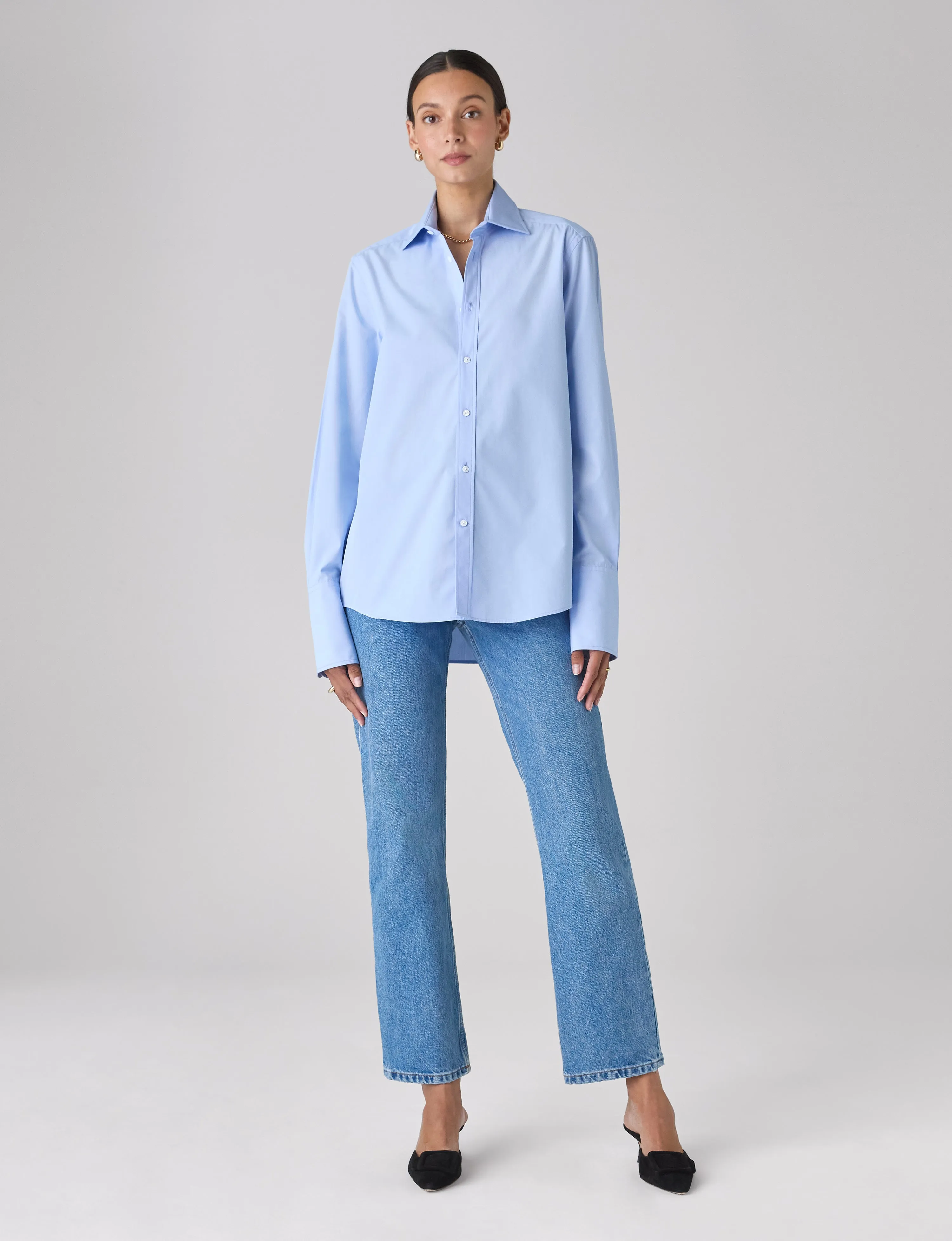 The Boyfriend Exaggerated Cuff: Fine Poplin, Sky Blue sold by With Nothing Underneath product image thumbnail 4