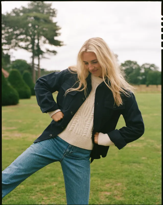 Stow Overshirt: Brushed Twill, Navy Blue made by With Nothing Underneath