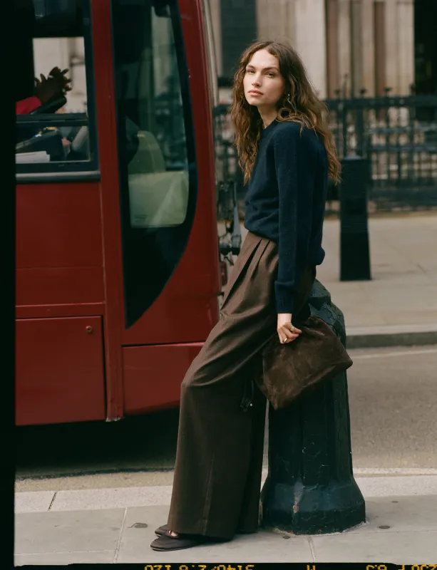 Rampling Trouser: Wool, Dark Brown Herringbone sold by With Nothing Underneath