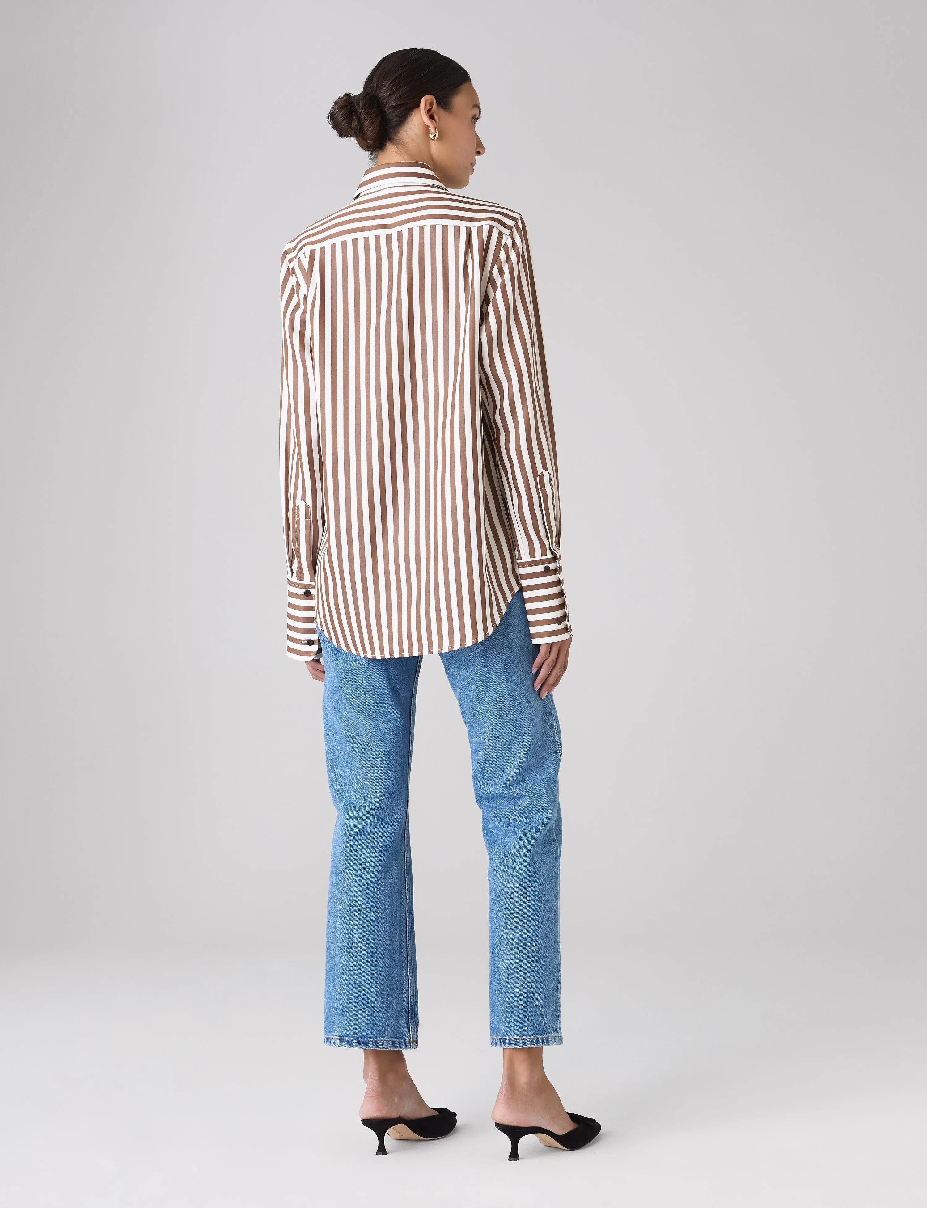 The Boyfriend Exaggerated Cuff: TENCEL™ Lyocell, Chocolate Stripe sold by With Nothing Underneath product image thumbnail 5