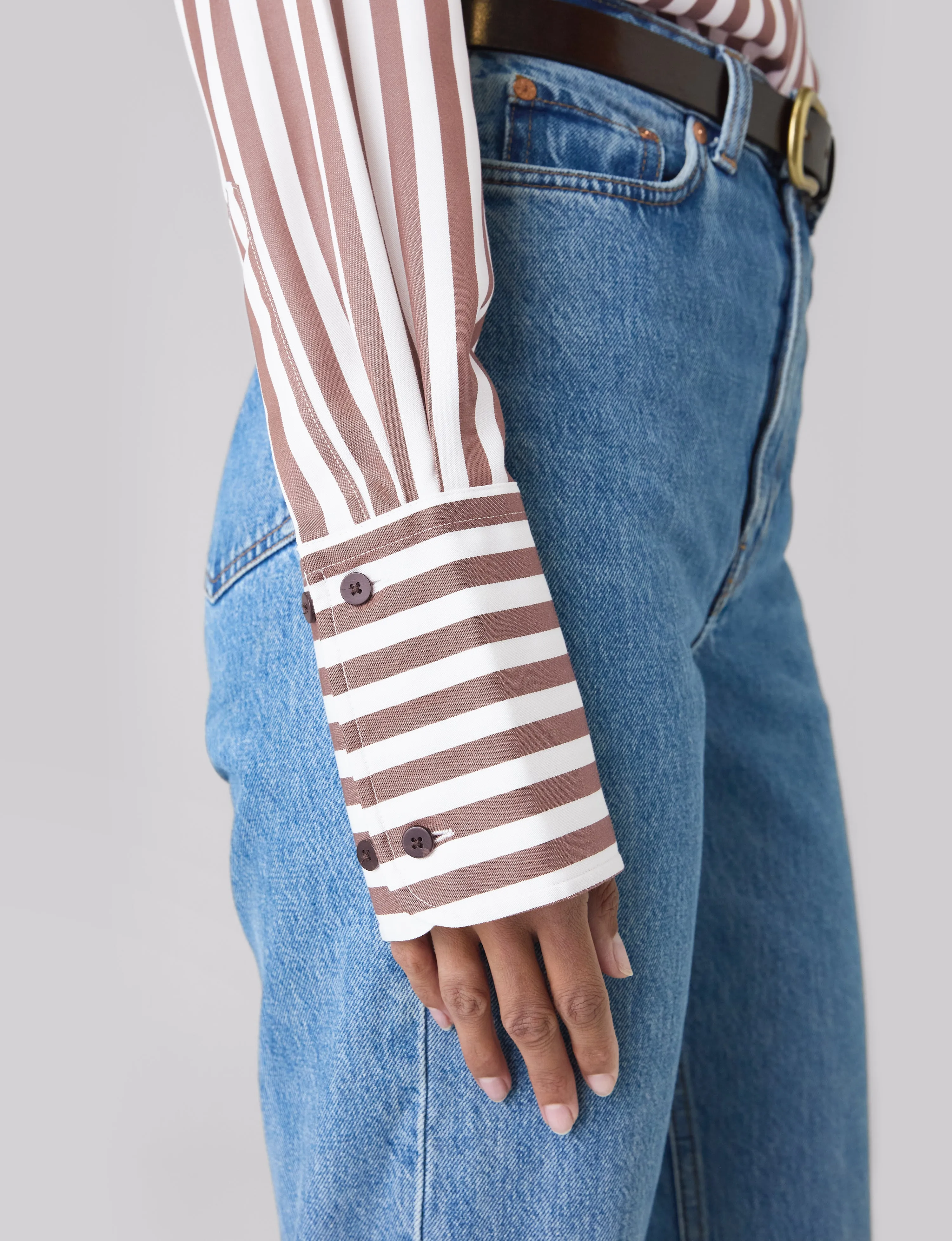 The Boyfriend Exaggerated Cuff: TENCEL™ Lyocell, Chocolate Stripe sold by With Nothing Underneath product image thumbnail 4